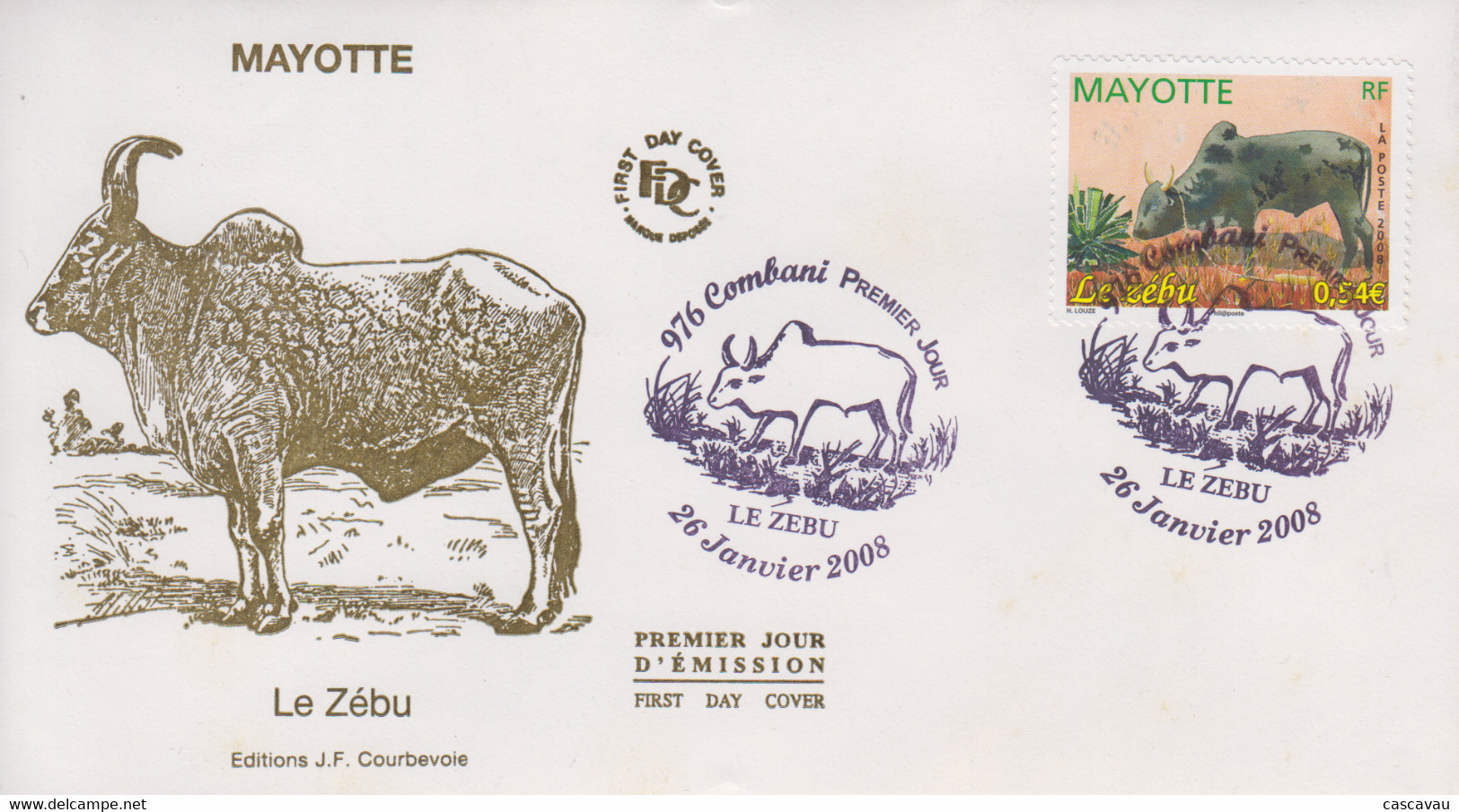 Enveloppe  FDC  1er  Jour    MAYOTTE     Le   Zébu   2008 - Altri & Non Classificati