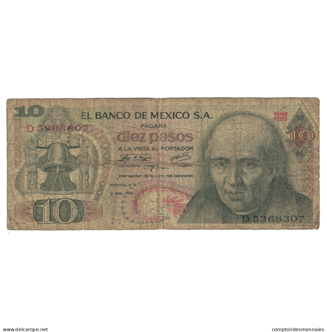 Billet, Mexique, 10 Pesos, 1971, 1971-02-03, KM:63d, B+ - Mexico