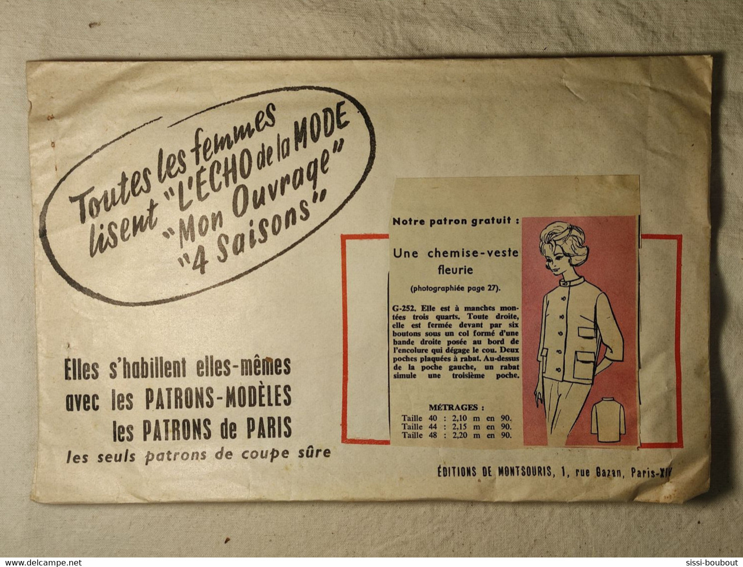 Ancien Patron De La Revue "L'ECHO DE LA MODE" De 1962 - Taille 48 - N°G252 - Une Chemise-Veste - Schnittmuster