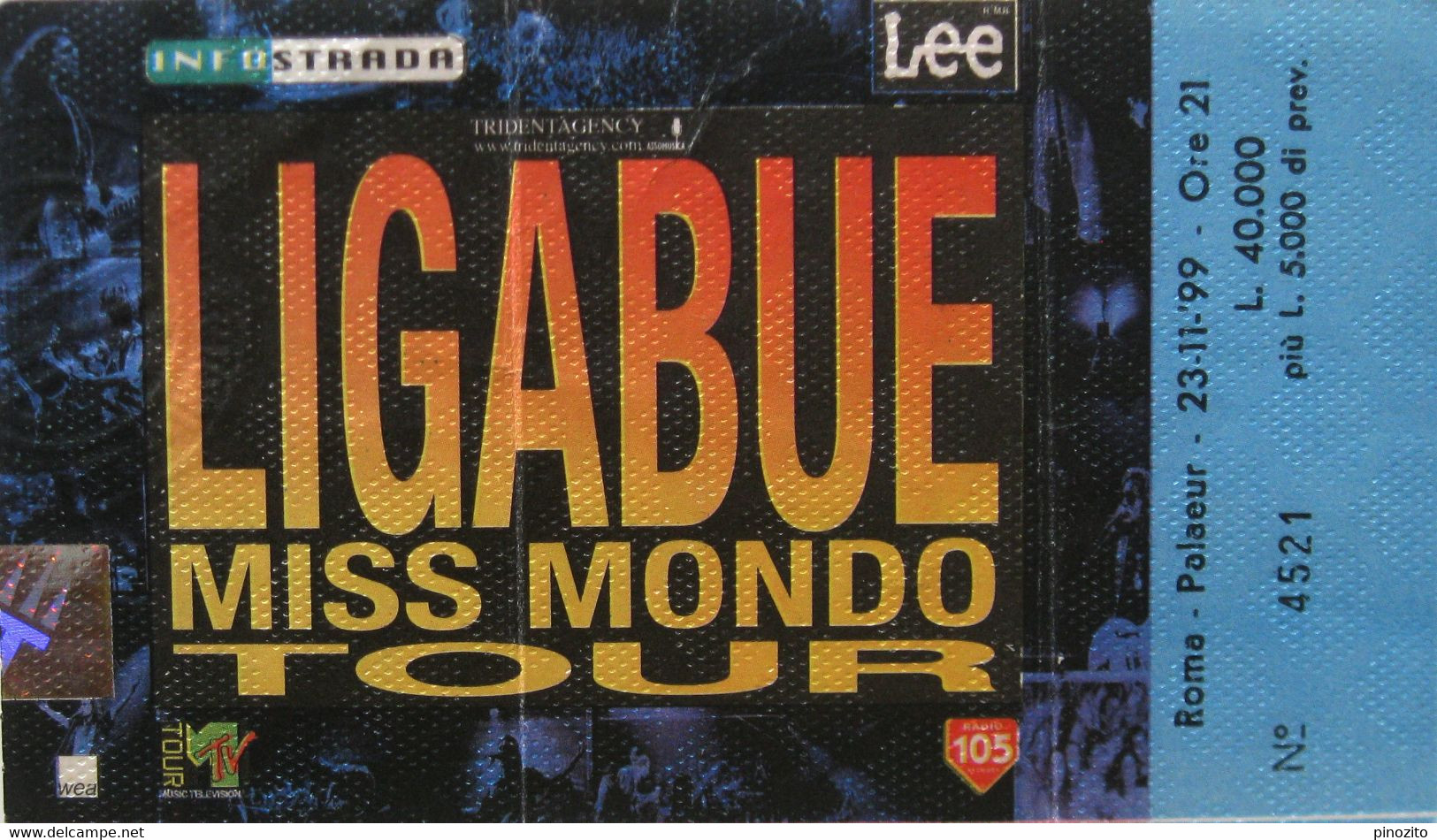 LIGABUE Miss Mondo Tour Biglietto Concerto Ticket Roma 1999 - Konzertkarten