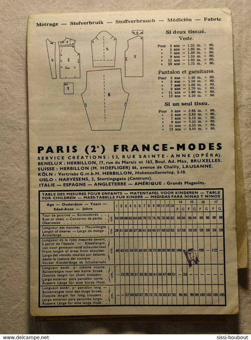 Ancien Patron De La Revue "HERBILLON" Des Années 60 - Taille 3,5,7,9,11 Et 13ans - N°LE30078 - Pyjama - Patterns