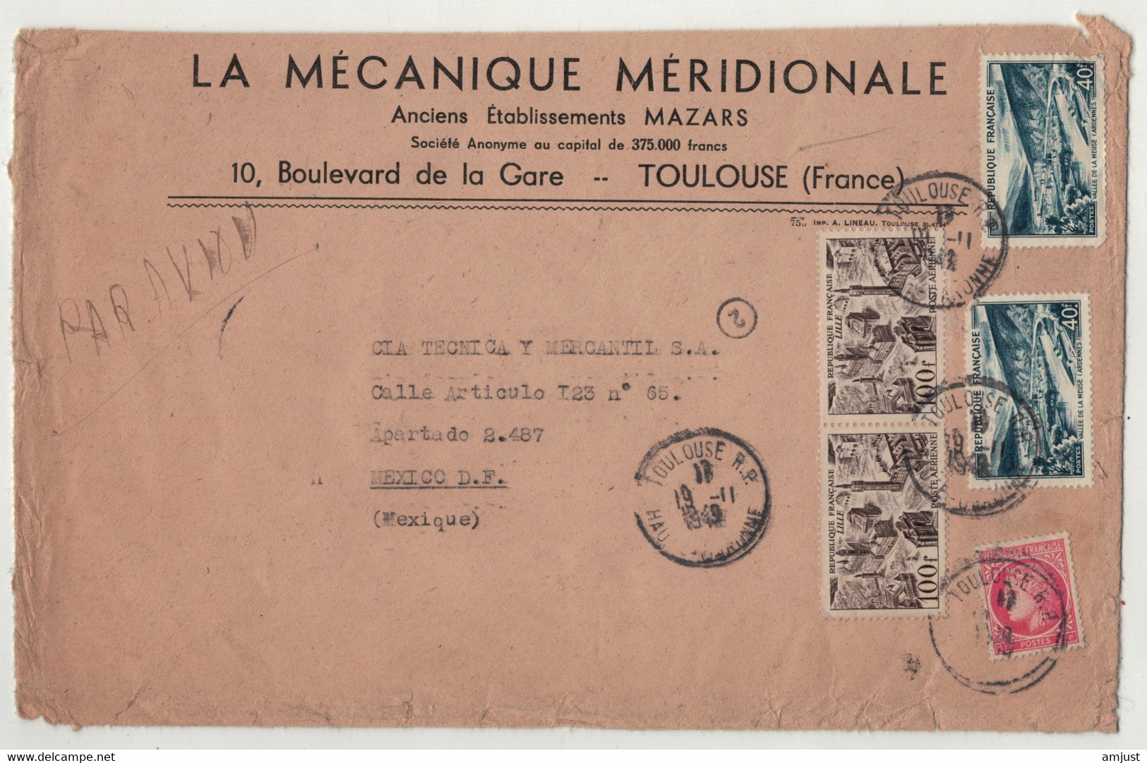 France // 1945-1949 // Lettre Grand Format De Toulouse Pour Mexico - Covers & Documents