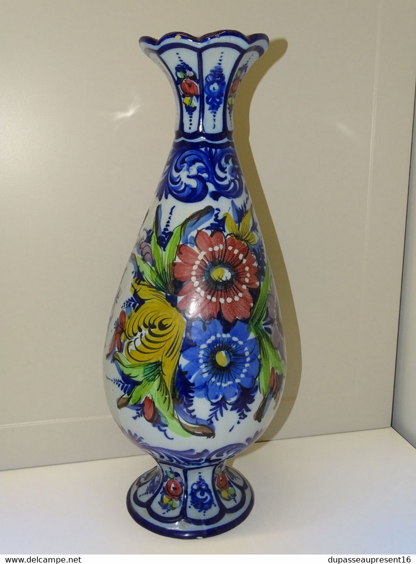 *JOLI ANCIEN GRAND VASE CERAMIQUE COLOREE PORTUGAL ALCOBACA DECO COLLECTION E