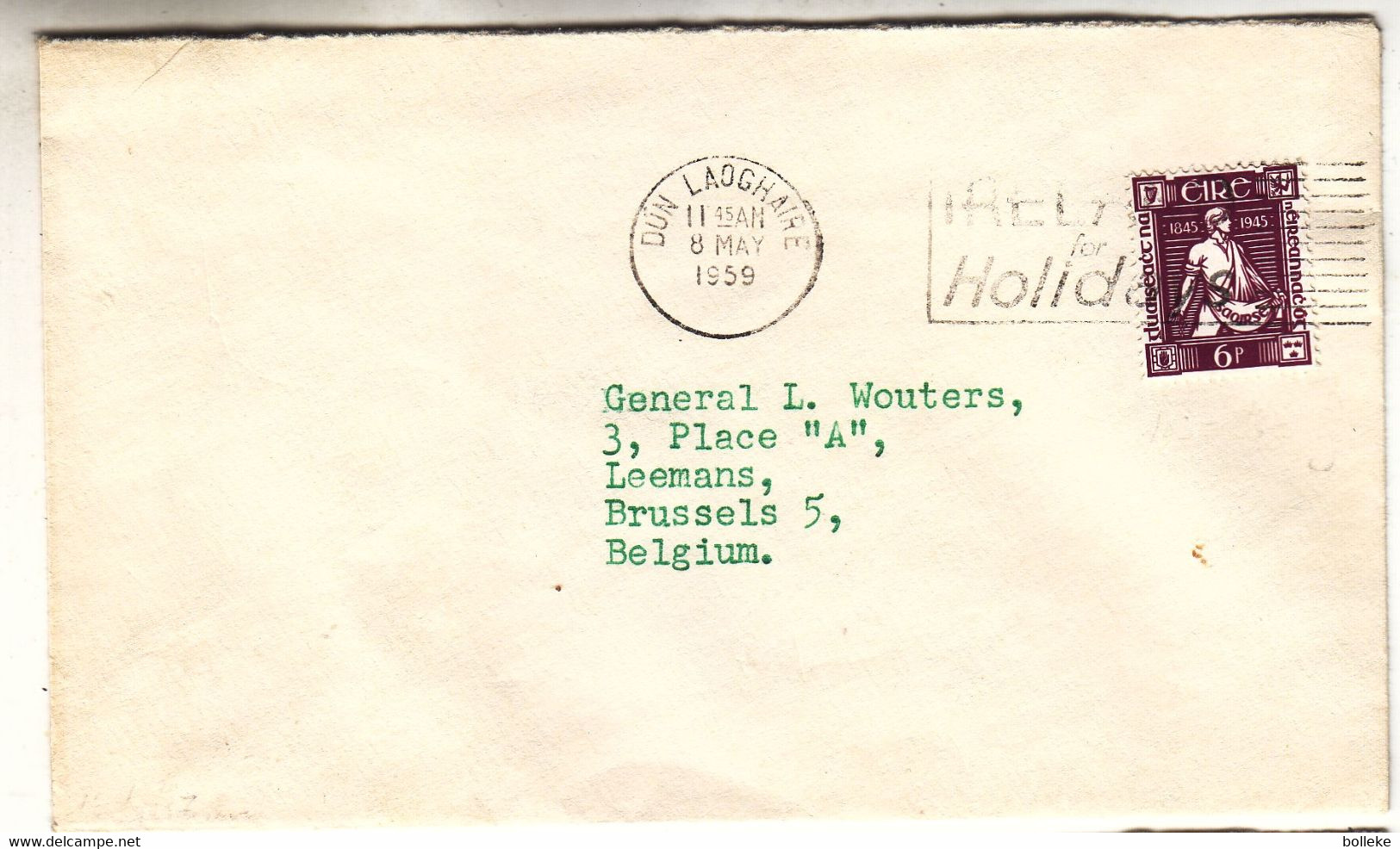 Irlande - Lettre De 1959 - Oblit Dün Laoghaire - Exp Vers Bruxelles - Semeur - - Briefe U. Dokumente