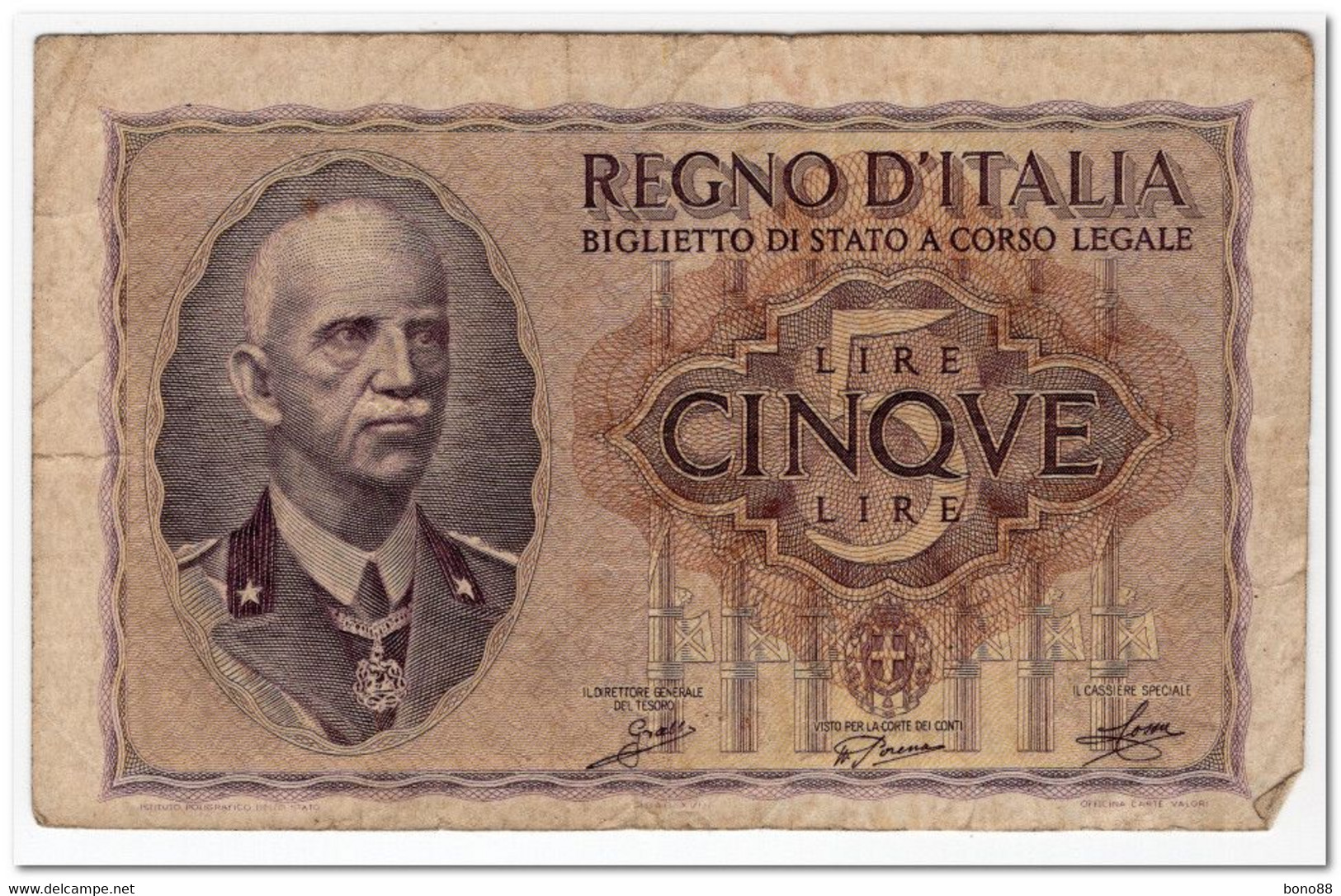 ITALY,5 LIRE,1944,P.28,F-VF - Sammlungen