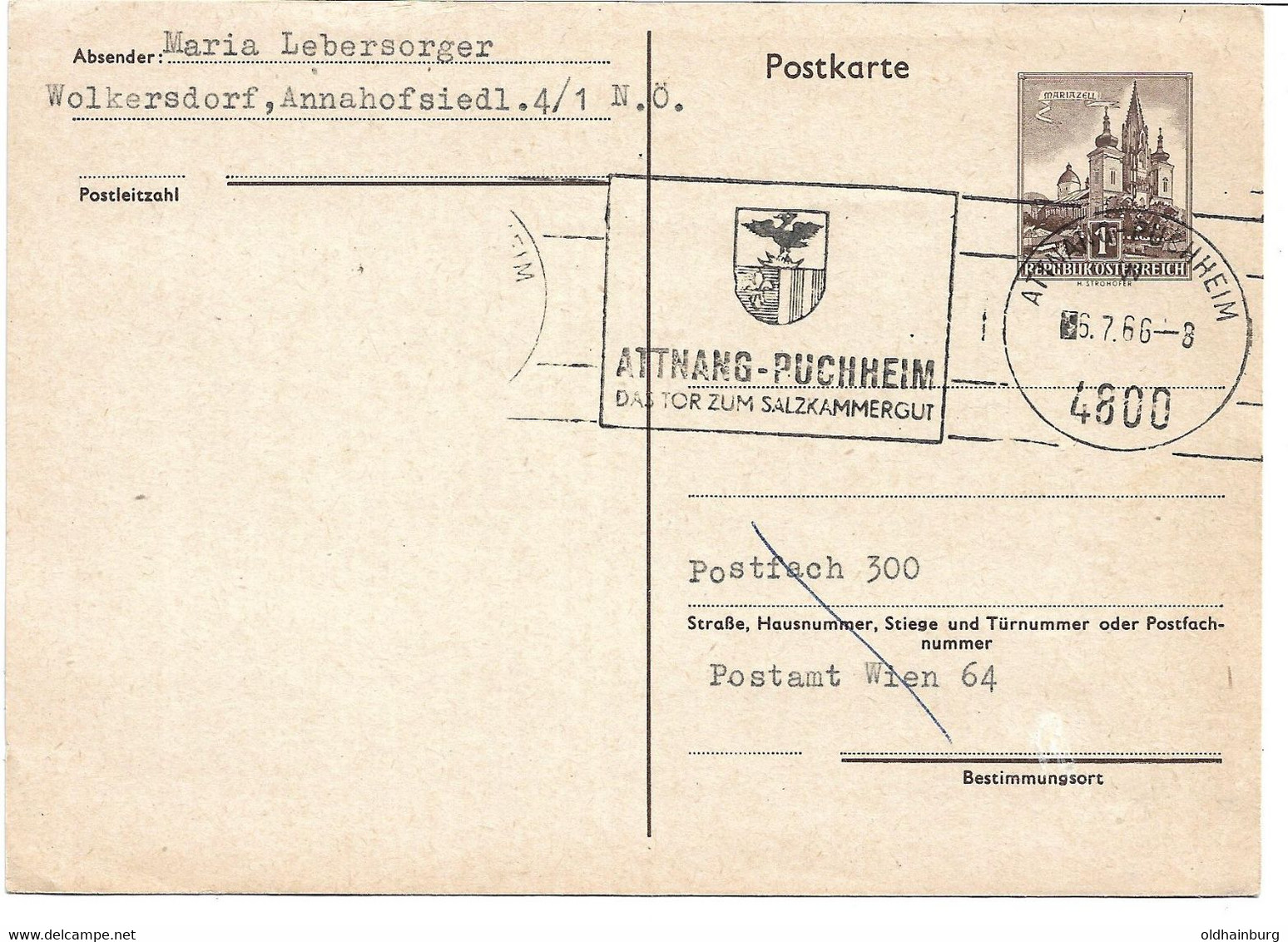 3219j: Heimatsammler 4800 Attnang- Puchheim Werbestempel "Tor Zum Salzkammergut" Auf Postkarte 1966 - Attnang-Pucheim