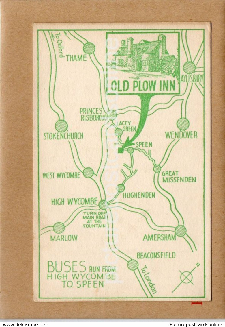 THE OLD PLOW INN FLOWERS BOTTOM BUCKINGHAMSHIRE OLD ADVERTISING CARD WITH MAP - Buckinghamshire