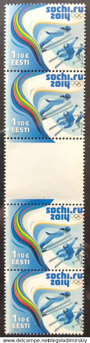 Estonia Estland 2014 XXII Winter Olympic Games In Sochi Displacement Perforation Gutter-pair Strip With Label Mint RARE! - Winter 2014: Sotschi