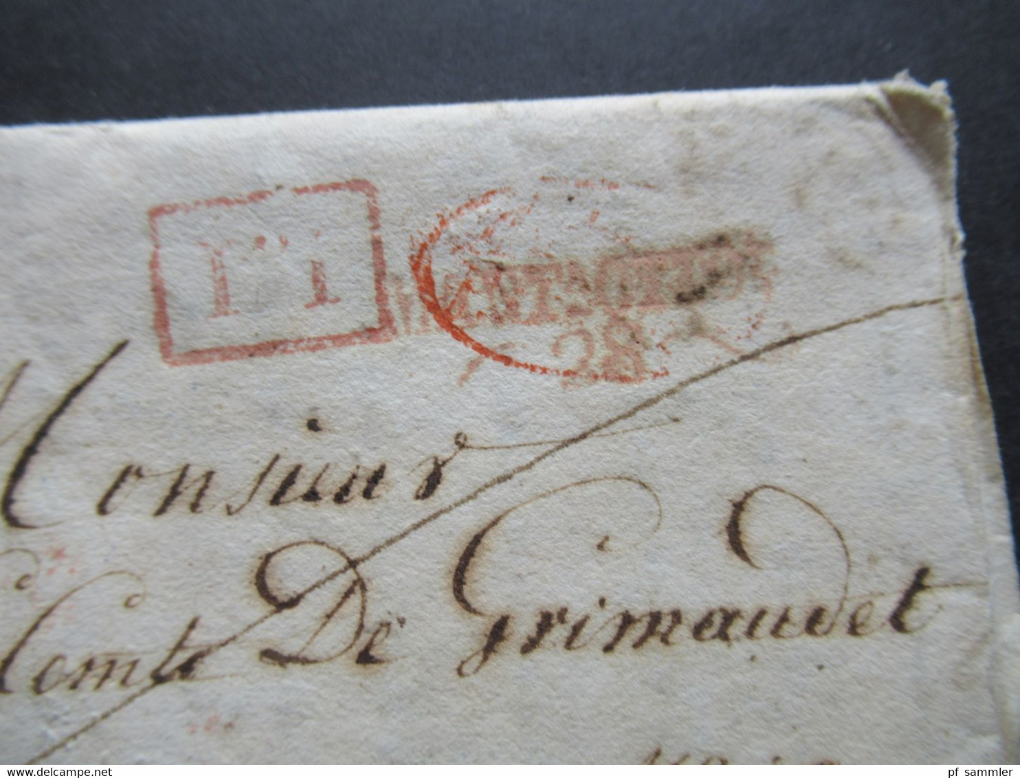 Frankreich 1838 Faltbrief Mit Inhalt Nach Paris Mit 3 Roten Stempeln An Den Comte De Grimaudet - Entry Postmarks