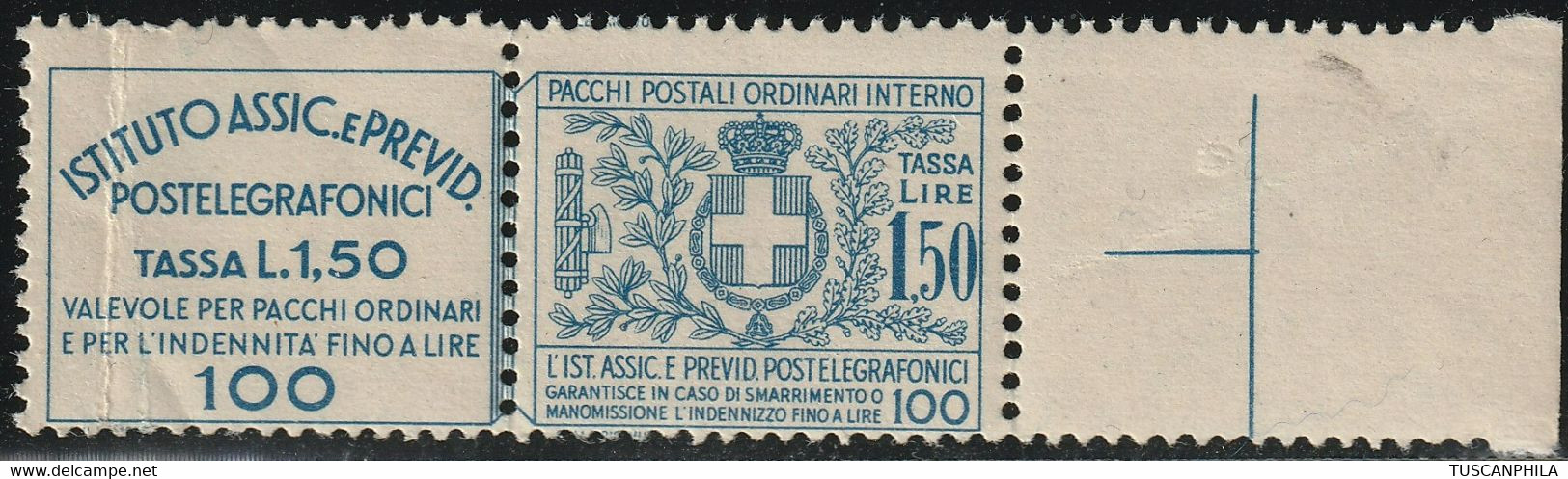 Assicurativi Postetelegrafonici 1,50 Sass 17 Bdf MNH** Cv 375 - Versichert