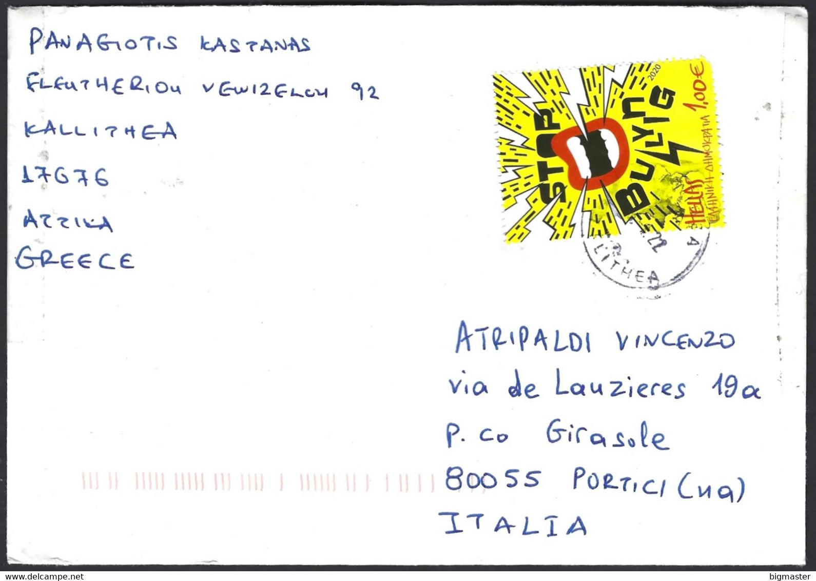 Grecia SP 2022 Posta Mail Per Italia Stop Al Bullismo Fufu - Cartas & Documentos