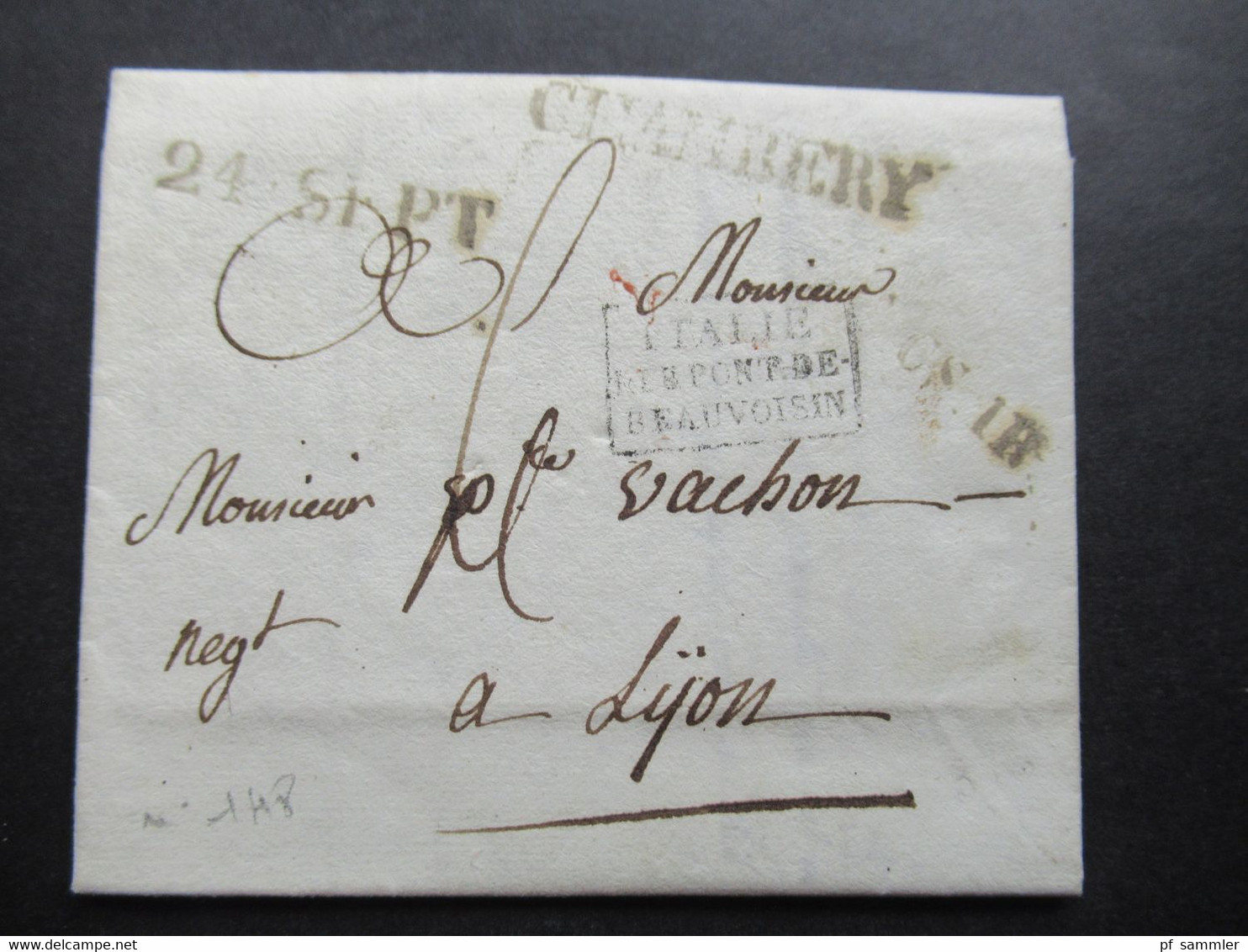 Sardinien / Frankreich 24.9.1821 Stempel L1 Chambery Und C.S.1.R Und Ra3 Italie Par Le Pont De Beauviosin - Entry Postmarks