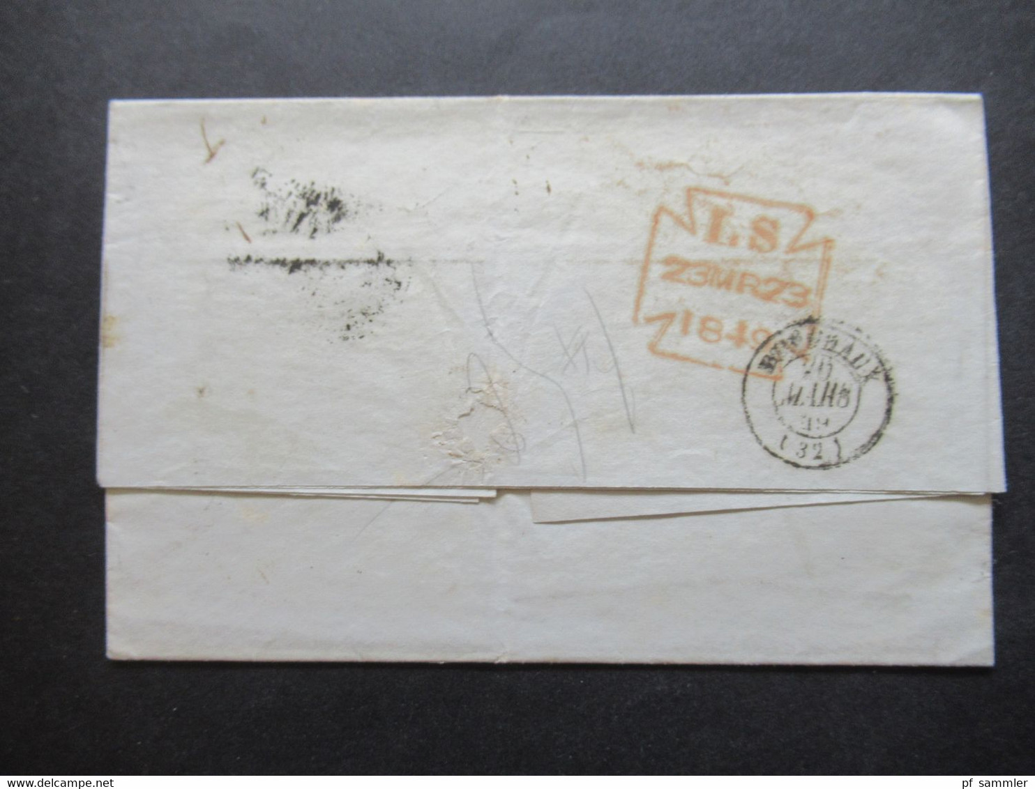 GB London 1849 Stempel Angl. Boulogne S-Mer Und Roter Stempel Malteser Kreuz LS 23 Mrz 23 1849 Nach Bordeaux - Covers & Documents