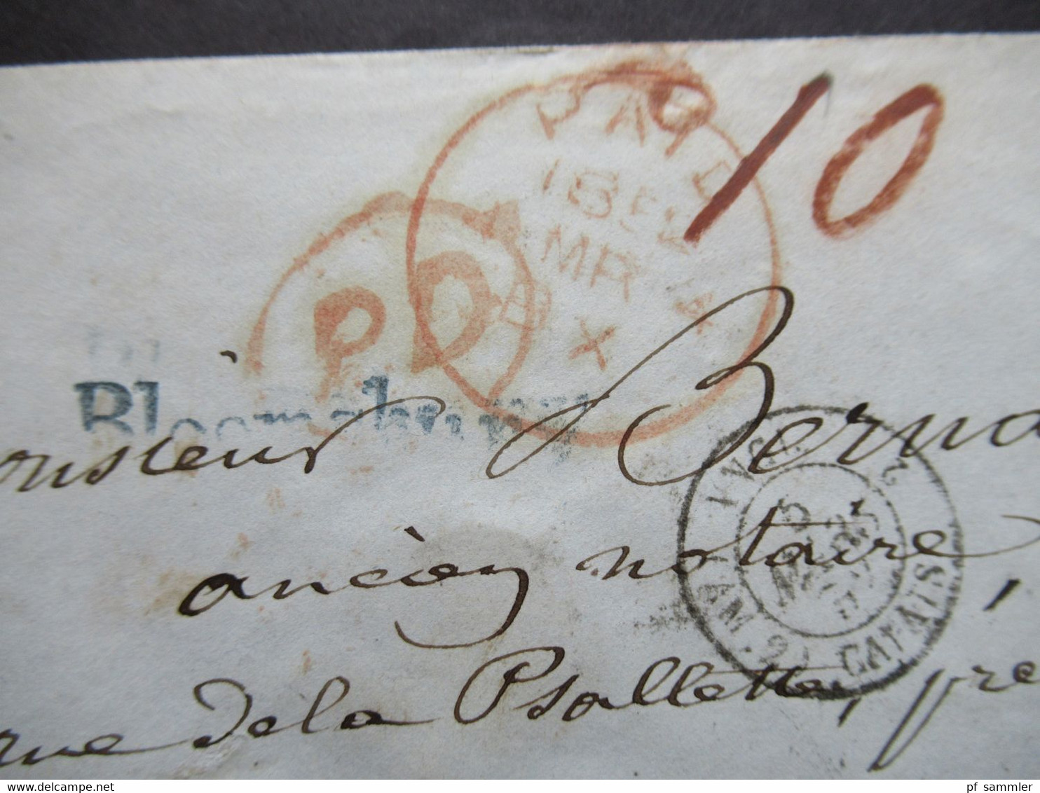 GB London 1852 Stempel PD / Paid Und Blauer L1 Bloomsbury / Angl AM 2 Calais 2 über Paris Nach Poitiers - Briefe U. Dokumente