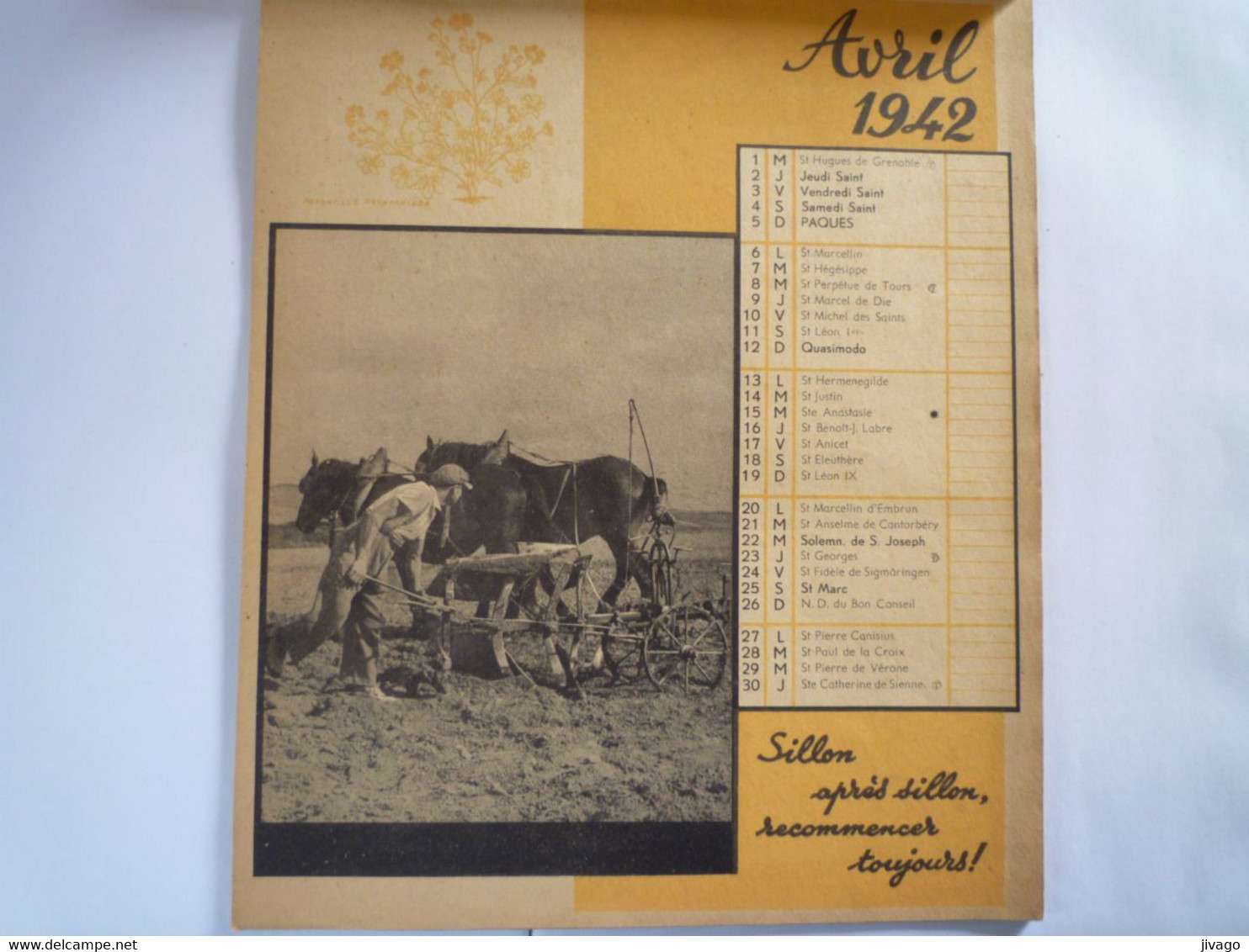 2022 - 1863  CALENDRIER  " FAMILLES RURALES AU TRAVAIL  1942 "  Format  22,5 X 29cm   -  RARE    XXX - Grossformat : 1941-60