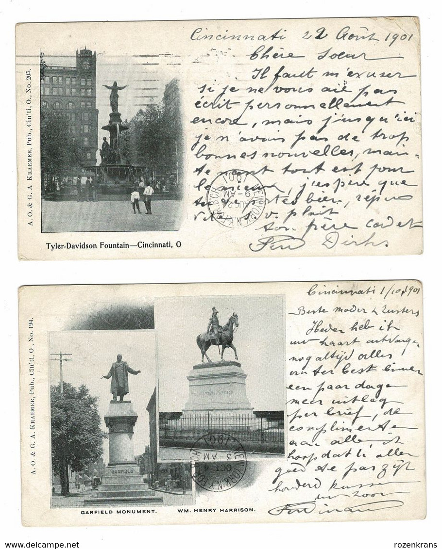 Lot 2 X Old Early Postcard Tyler Davidson Garfield Monument WM Henry Harrison Cincinnati Ohio 1901 United States CPA - Cincinnati