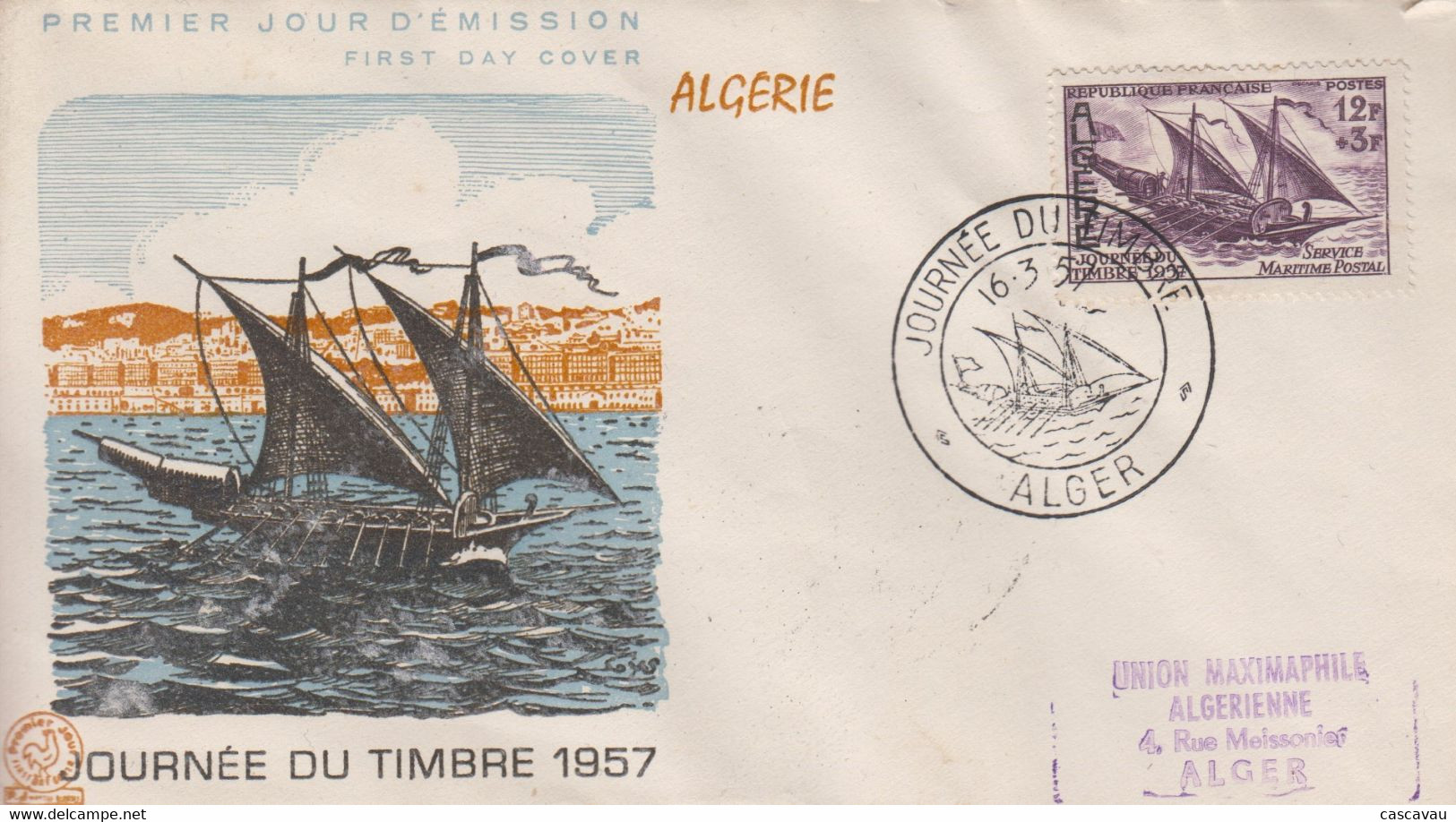 Enveloppe  FDC  1er  Jour  ALGERIE   Journée  Du  Timbre   ALGER   1957 - FDC