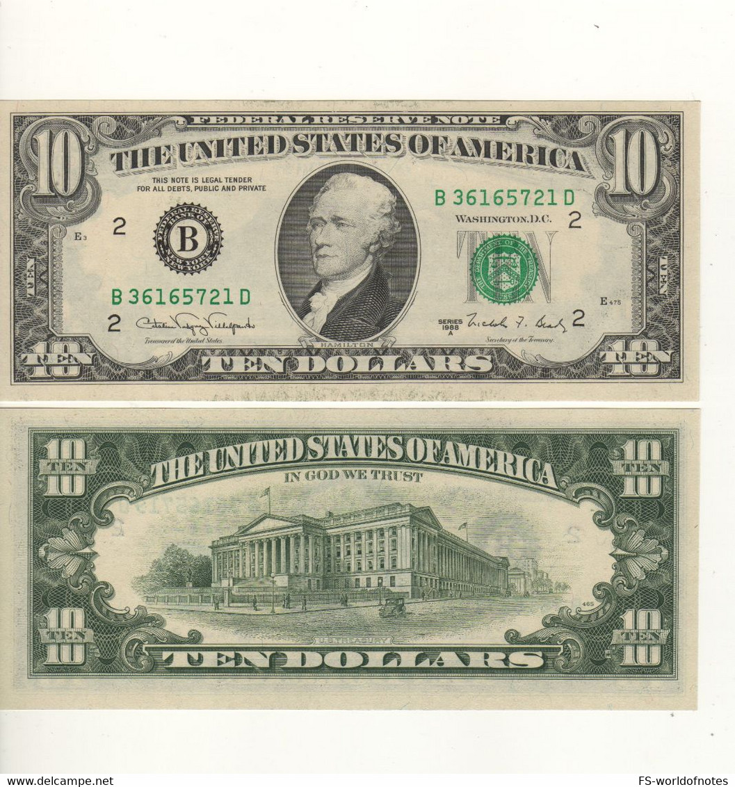 USA   10 Dollars    P482     Series 1988 A   ( Hamilton + U.S. Treasury At Back )   UNC - Federal Reserve (1928-...)