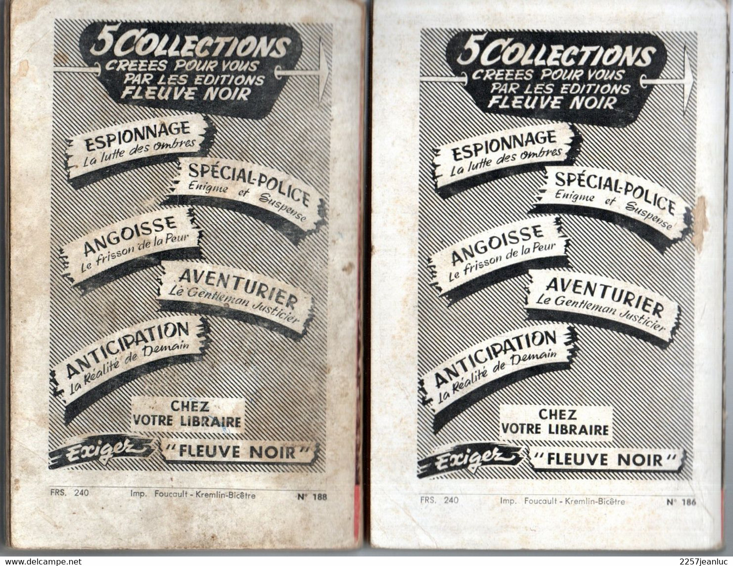 2 Romans Espionnage -  Editions Fleuve Noir 1959  Divers  N: 186 Contact Guèrilla Et  N: 188 Envoyez F.X.18 - Fleuve Noir