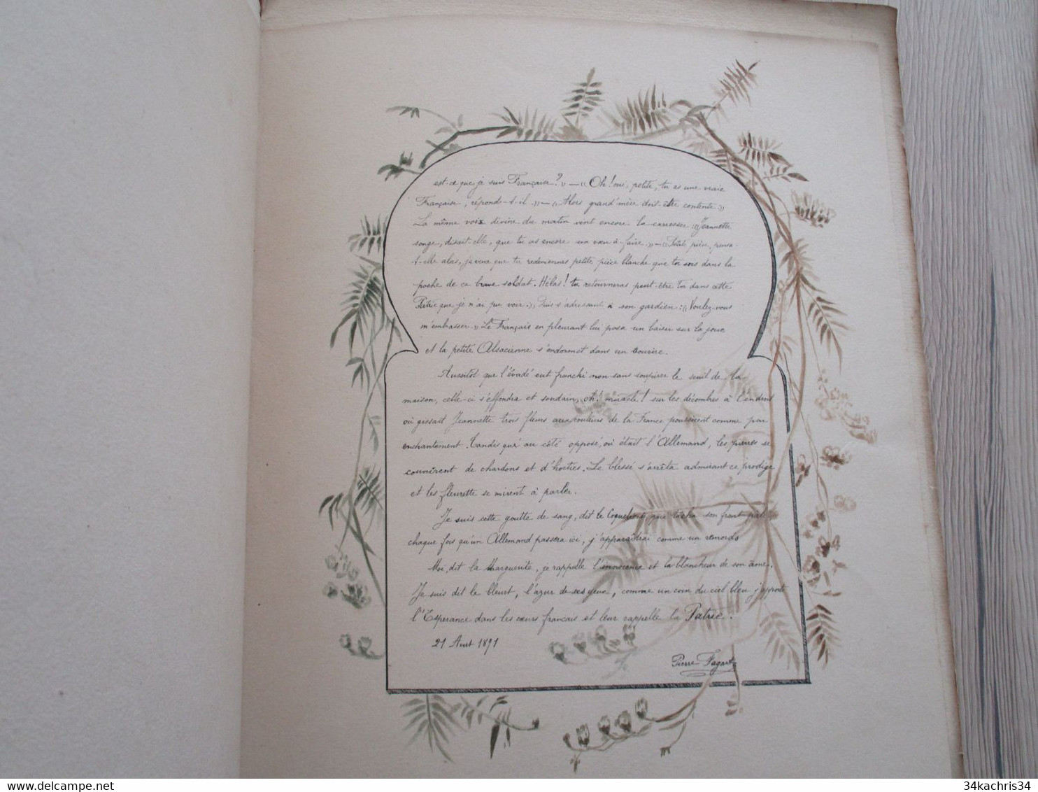 Cahier Manuscrit dessiné 1891 P.Fagart à ma cousine jeanne D. famille Jourdain hommage à la paix après guerre de 1870