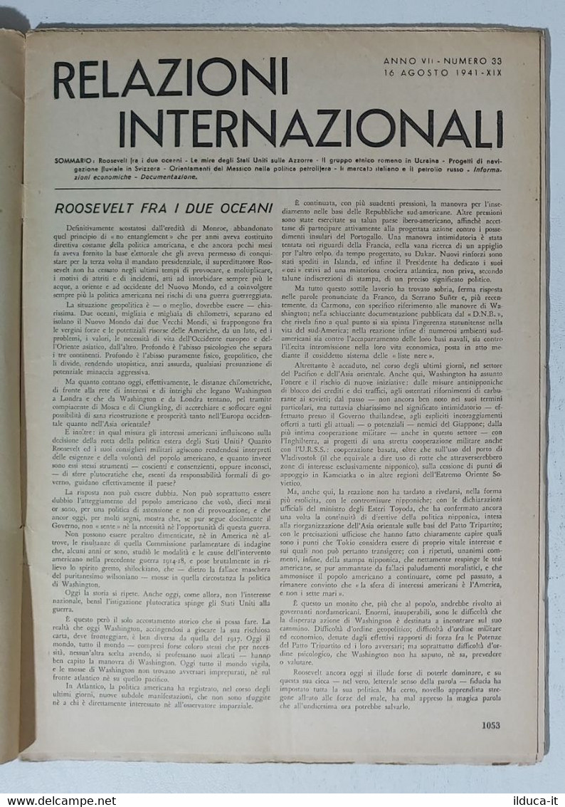 31232 Relazioni Internazionali A. VII Nr 33 1941 - Lettera Di Stalin A Churchill - Sociedad, Política, Economía