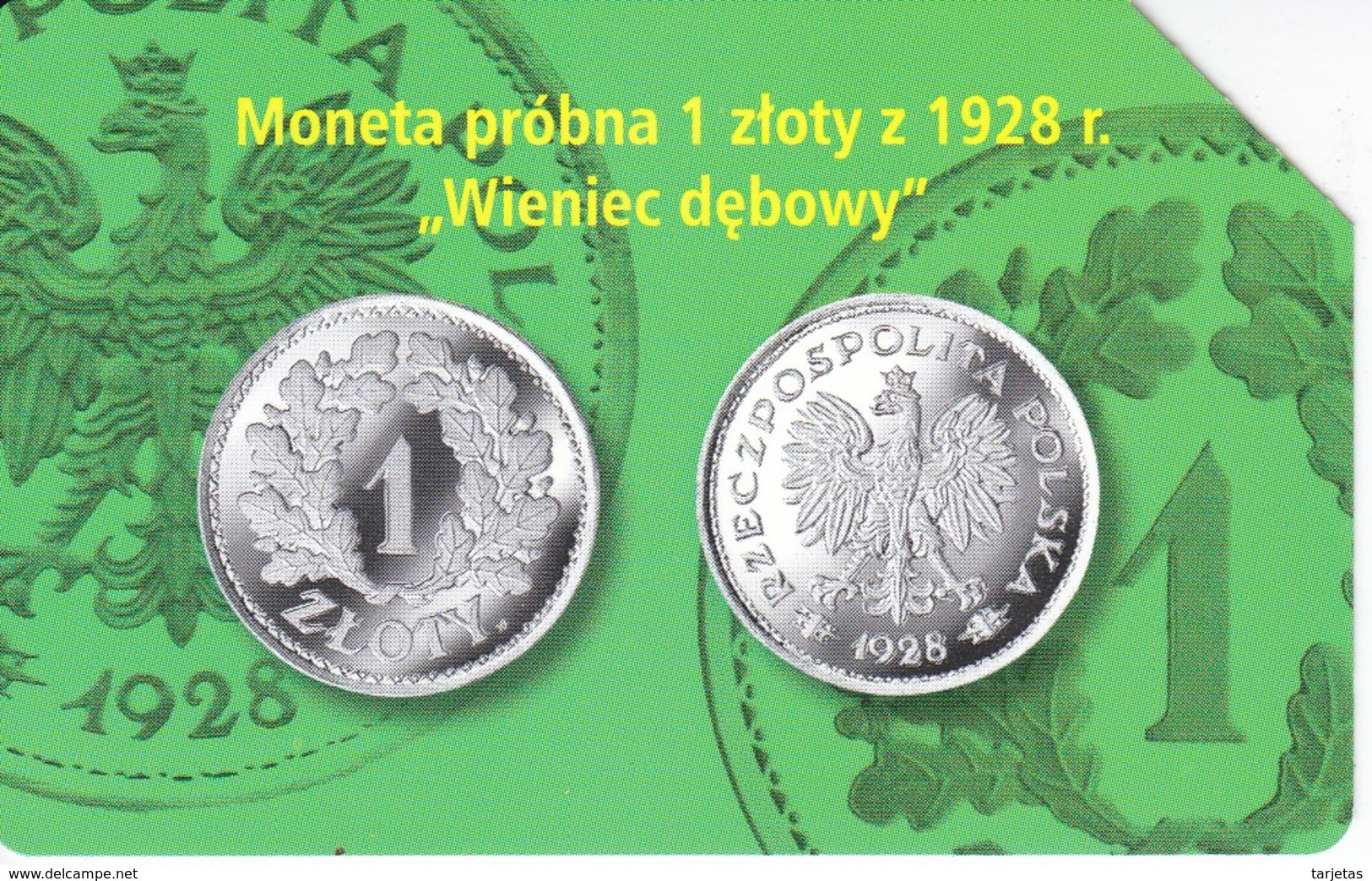 TARJETA DE POLONIA DE UNA MONEDA DE 1 ZLOTY (COIN)(pequeña Marca Central) - Briefmarken & Münzen