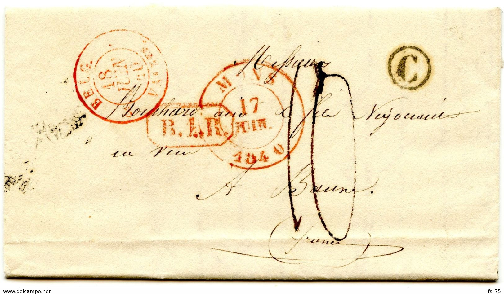 BELGIQUE - CAD MONS + BOITE C SUR LETTRE AVEC CORRESPONDANCE DE FRAMERIES POUR L A FRANCE, 1840 - Poste Rurale