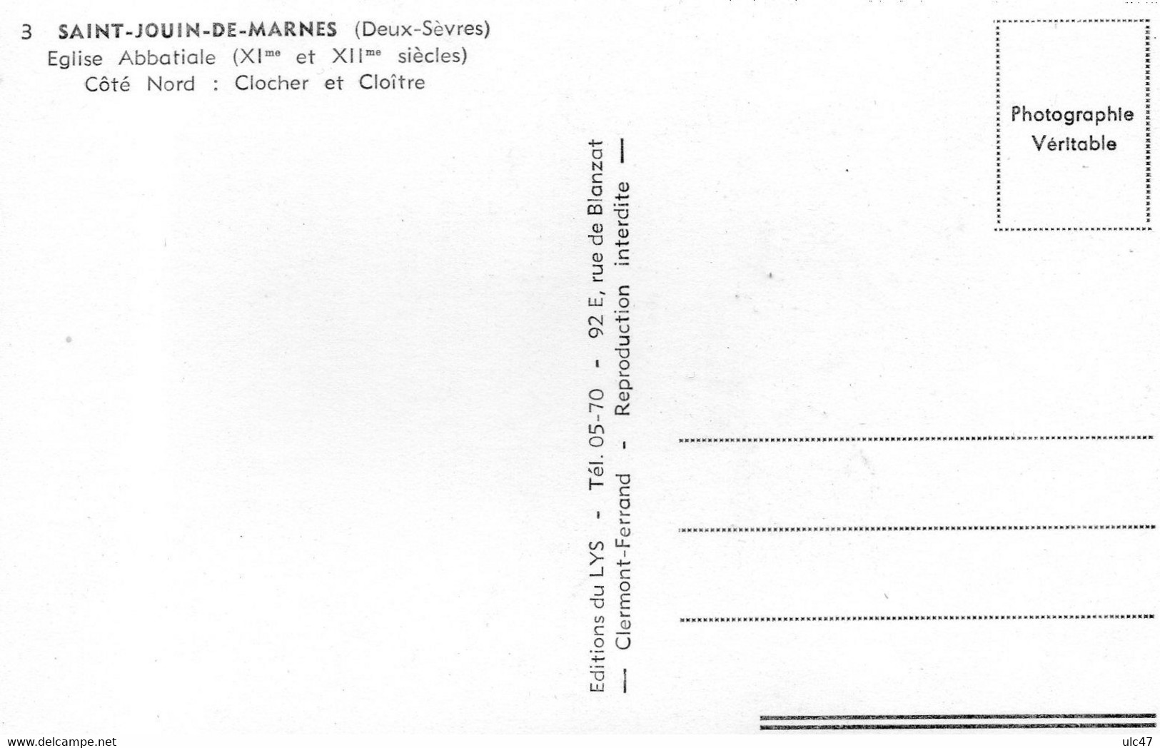 - 79 - SAINT-JEAN-DE-MARNES. - Eglise Abbatiale. Côté Nord : Clocher Et Cloître. - Carte Photo - Scan Verso - - Saint Jouin De Marnes