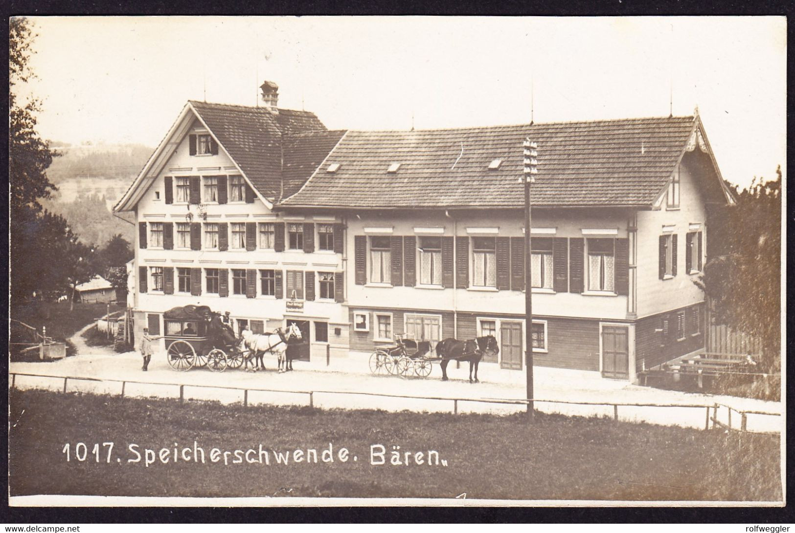 1911 Gelaufene Foto AK: Speicherschwende. Postkutsche Vor Dem Restaurant Bären. Stabstempel SPEICHER - Speicher