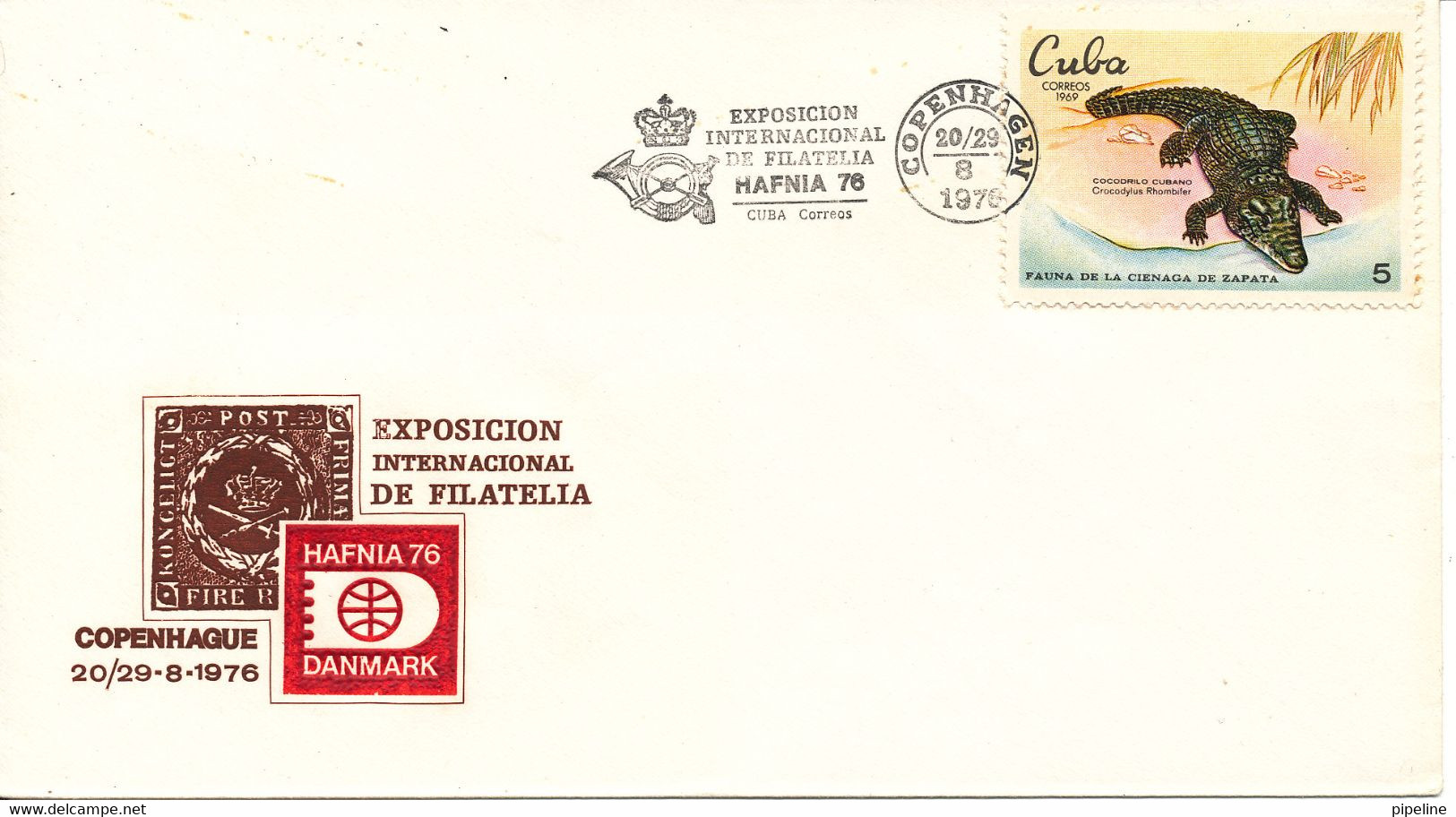 Cuba Cover Hafnia 76 In Copenhagen With Cachet 20-29/8-1976 - Briefe U. Dokumente