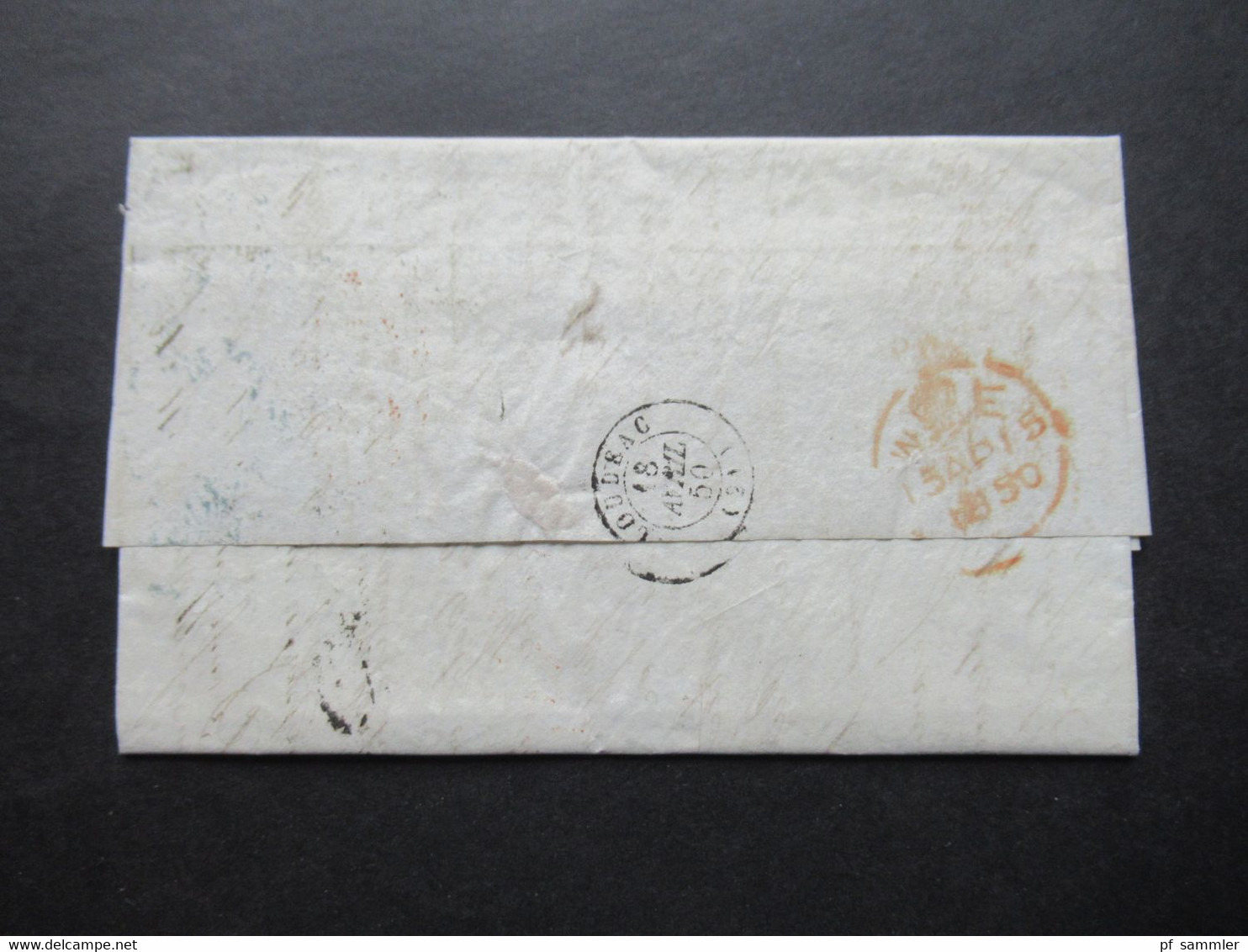 GB / England Transit 1850 Stempel Sunderland Und Roter K2 Angl. Calais Nach Loudeac Poste Restante / Bartaxe 8 - Covers & Documents