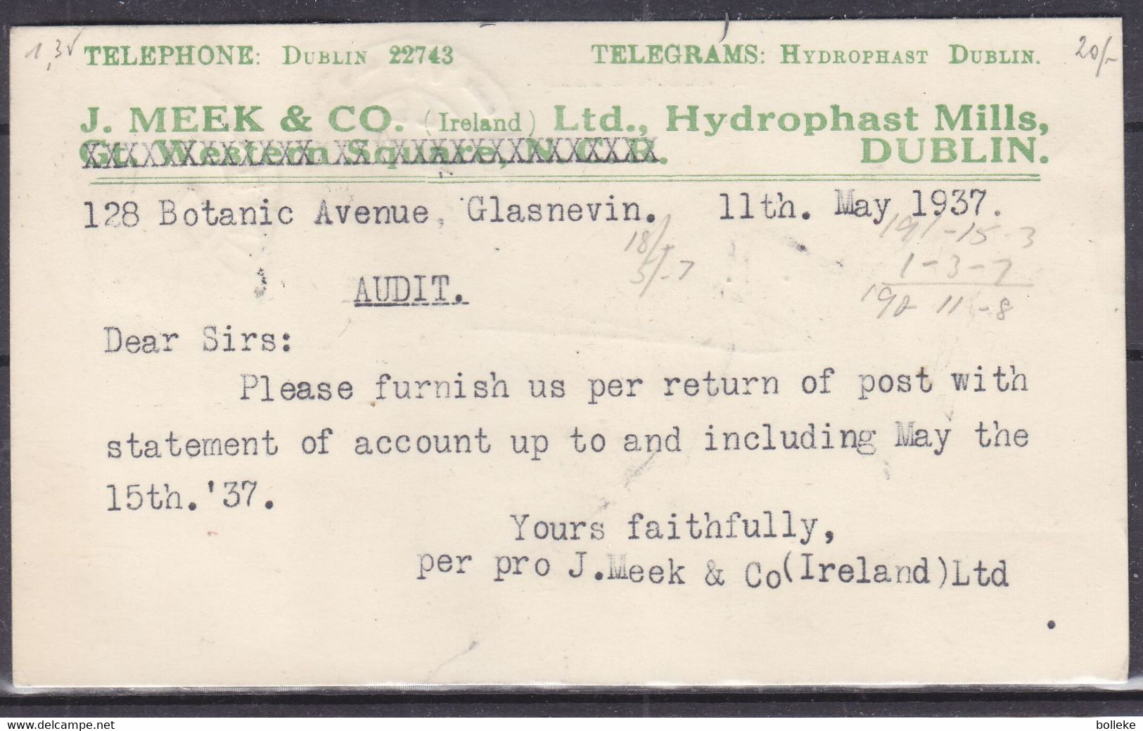 Irlande - Carte Postale De 1937 - Oblit Baile Atha Cliath - - Brieven En Documenten
