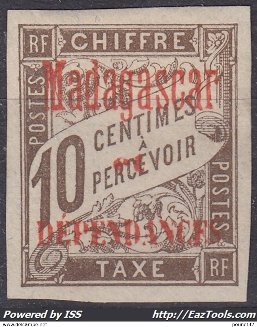 MADAGASCAR : TAXE NON DENTELE 10c BRUN N° 2 NEUF SANS GOMME - Postage Due