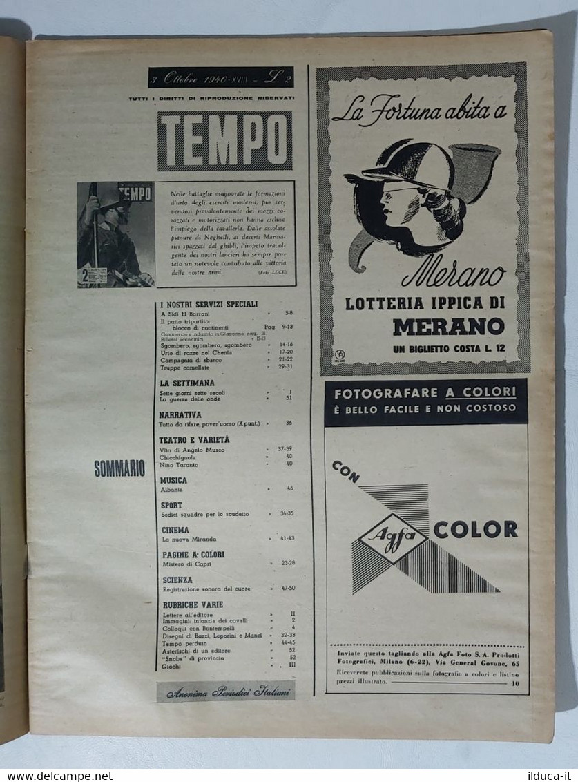 38737 TEMPO A.IV Nr 71 1940 - Lancieri In Libia - Patto Tripartito - Other & Unclassified