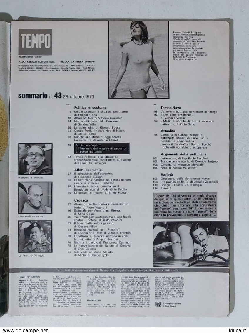 82245 TEMPO A. XXXV Nr 43 1973 - Medio Oriente - Scandalo Anna D'Inghilterra - Andere & Zonder Classificatie