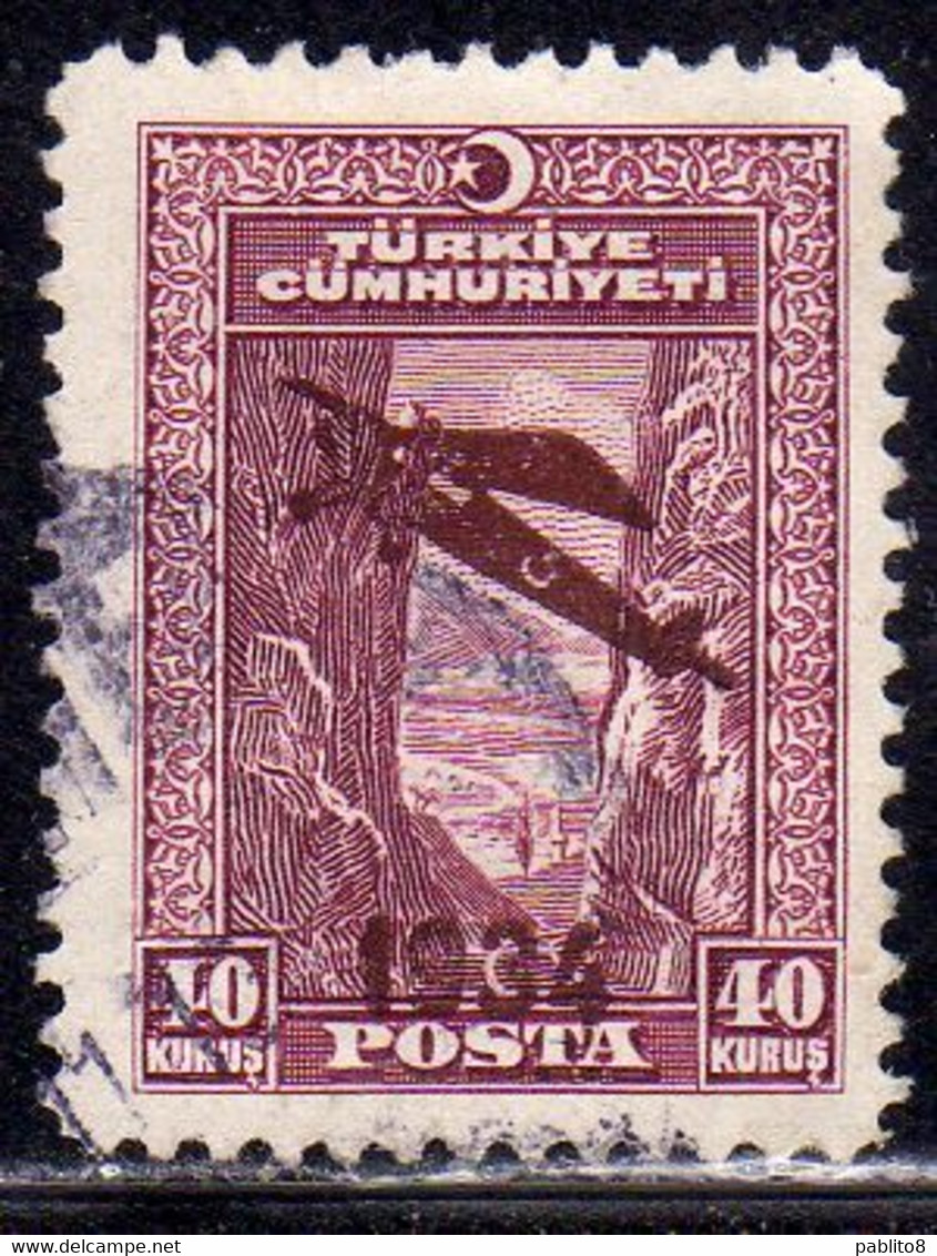 TURCHIA TURKÍA TURKEY 1934 AIR POST MAIL AIRMAL 40k USED USATO OBLITERE' - Luftpost