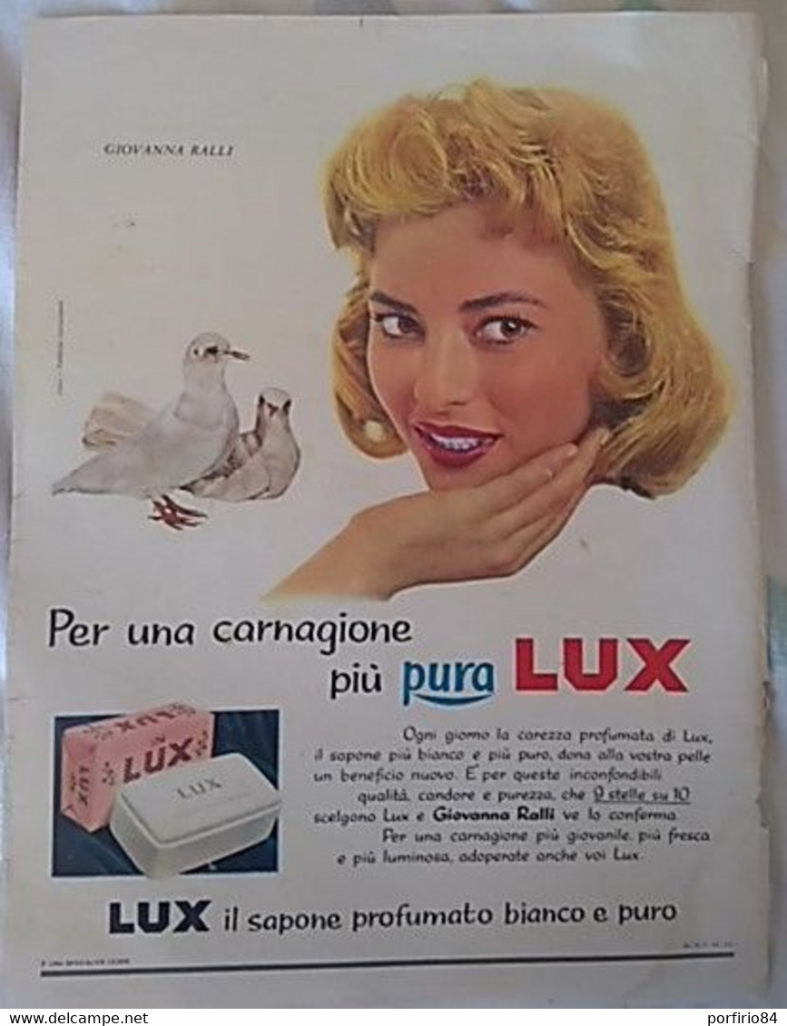 PUBBLICITA' ADVERTISING GIOVANNA RALLI SAPONE LUX FOGLIO PUBBLICITARIO RITAGLIO DA GIORNALE DEGLI ANNI '50 - Posters