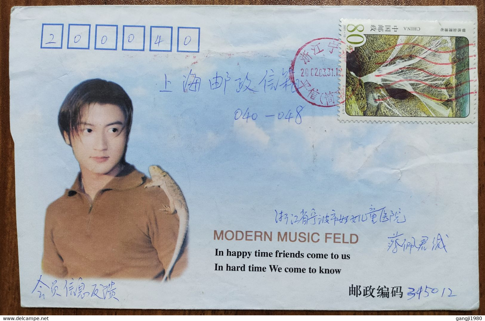 CHINA 2002, PRIVATE PRINT, LIMITED ISSUE, COVER USED, MODERN MUSIC FELD, WATER FALLS, MOUNTAIN, STAMP, NINGBO CITY,  ZHE - Lettres & Documents