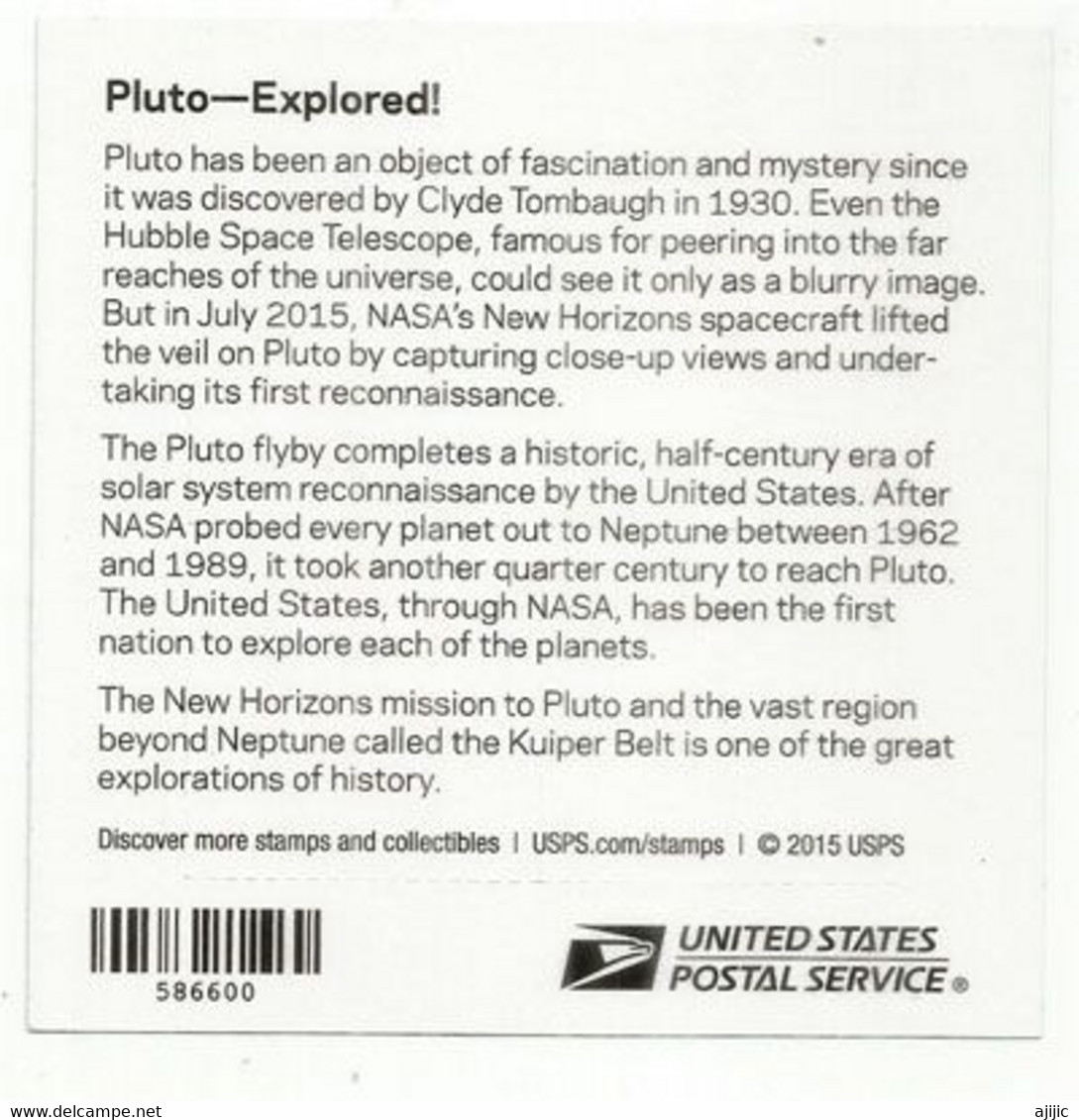 USA. PLUTON. Exploration De La Planète Naine Pluton, Bloc De 4 Timbres Neufs ** Yv.F4877, Année 2016, Forever Stamps - Estados Unidos