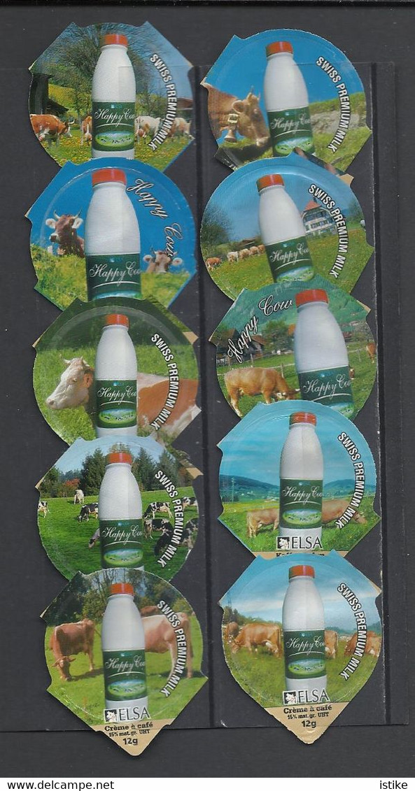 Switzerland, Coffee Cream Labels, "Happy Cow" Milk Ad, Lot Of  37. - Koffiemelk-bekertjes