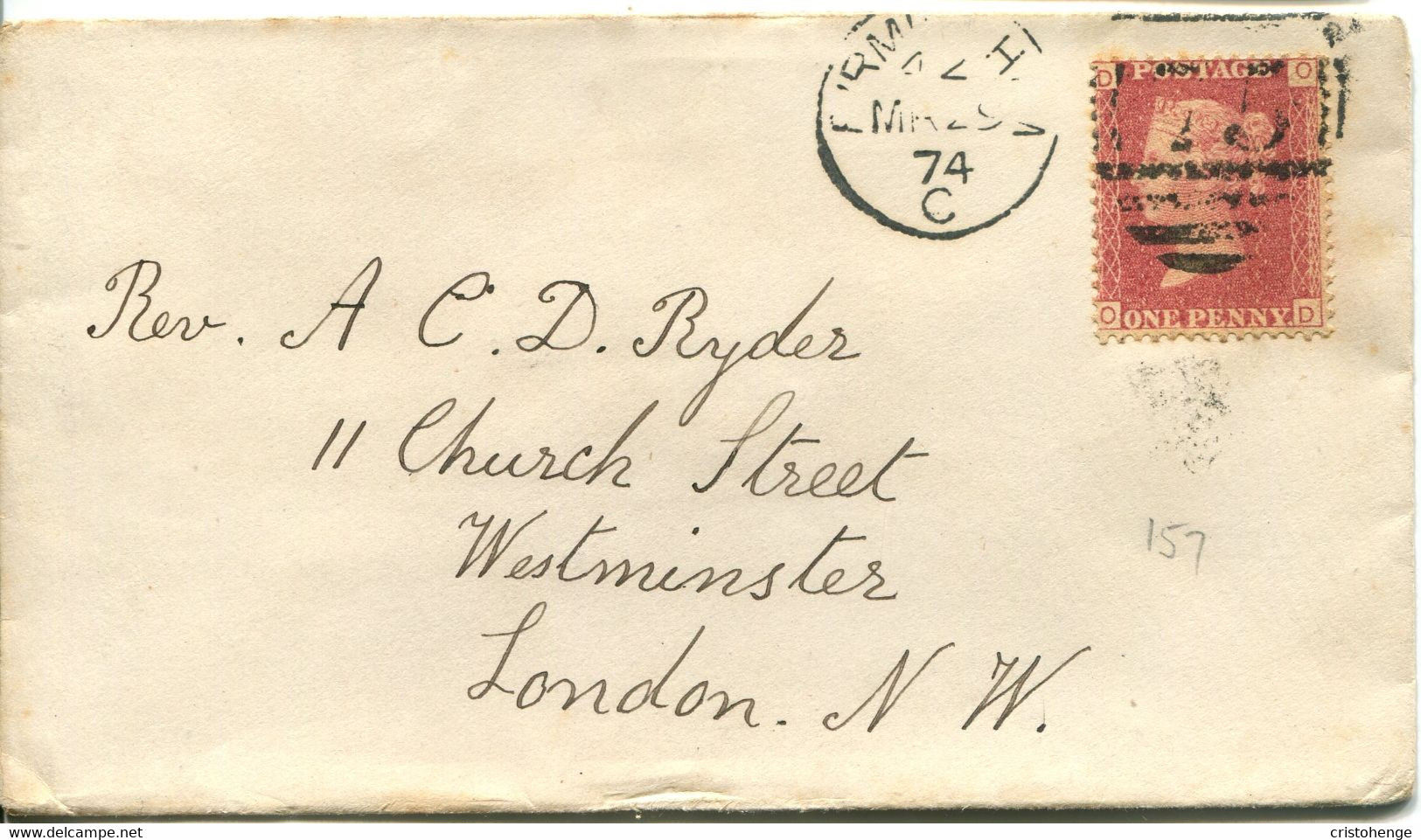 Great Britain - England 1874 Cover Birmingham To London - 1d Red - Plate 157 - Lettres & Documents