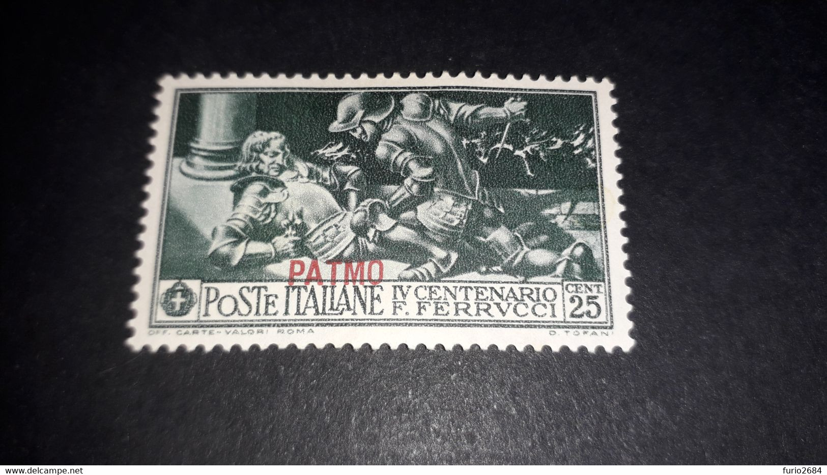 04AL16 POSSEDIMENTI ITALIANI ISOLE EGEO 1930 FERRUCCI SOPRASTAMPA PATMO 25 CENT. "X" - Egeo (Scarpanto)