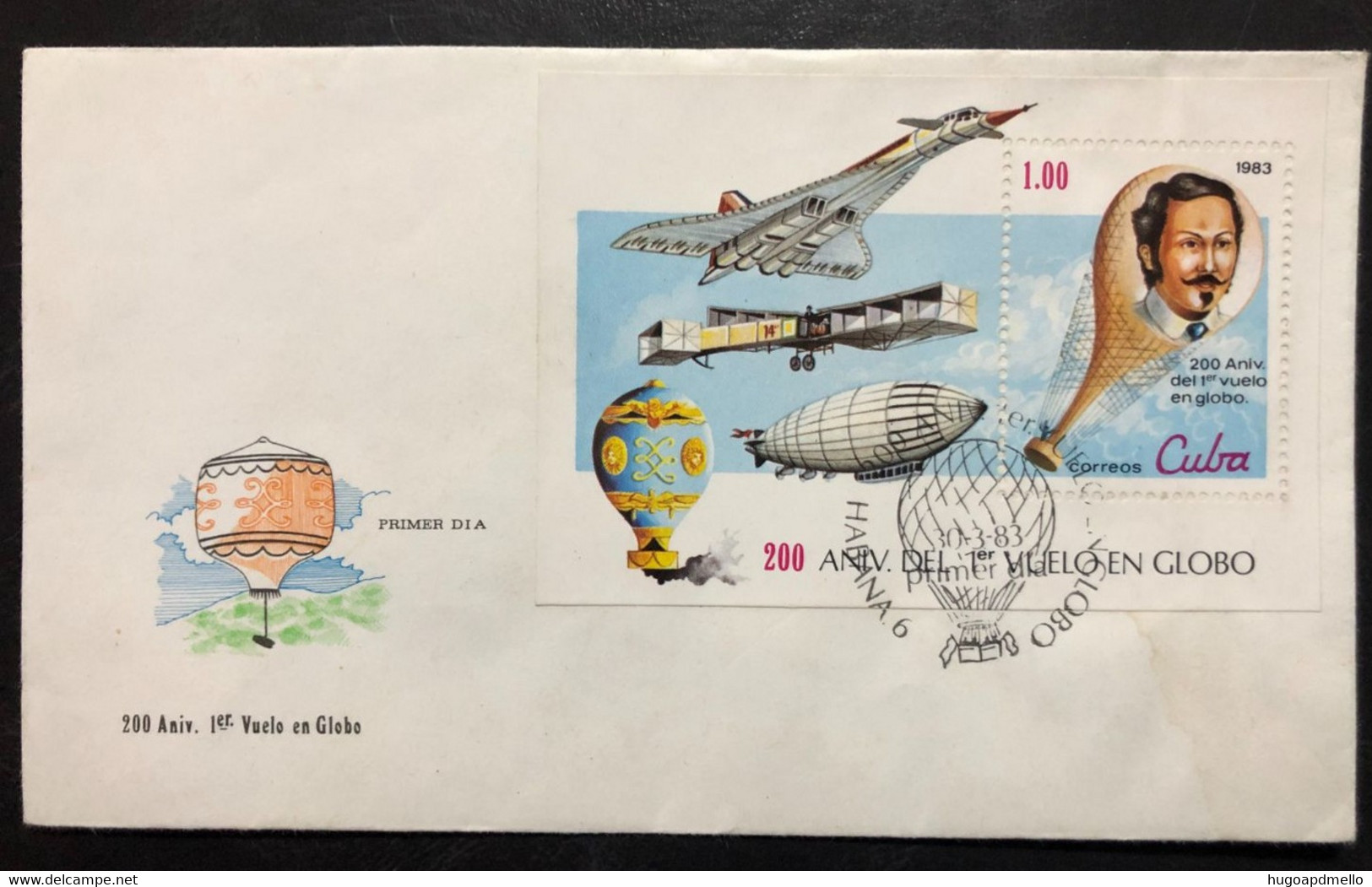 CUBA, Uncirculated FDC, « AVIATION », « BALLOON FLIGHT », 1983 - Brieven En Documenten