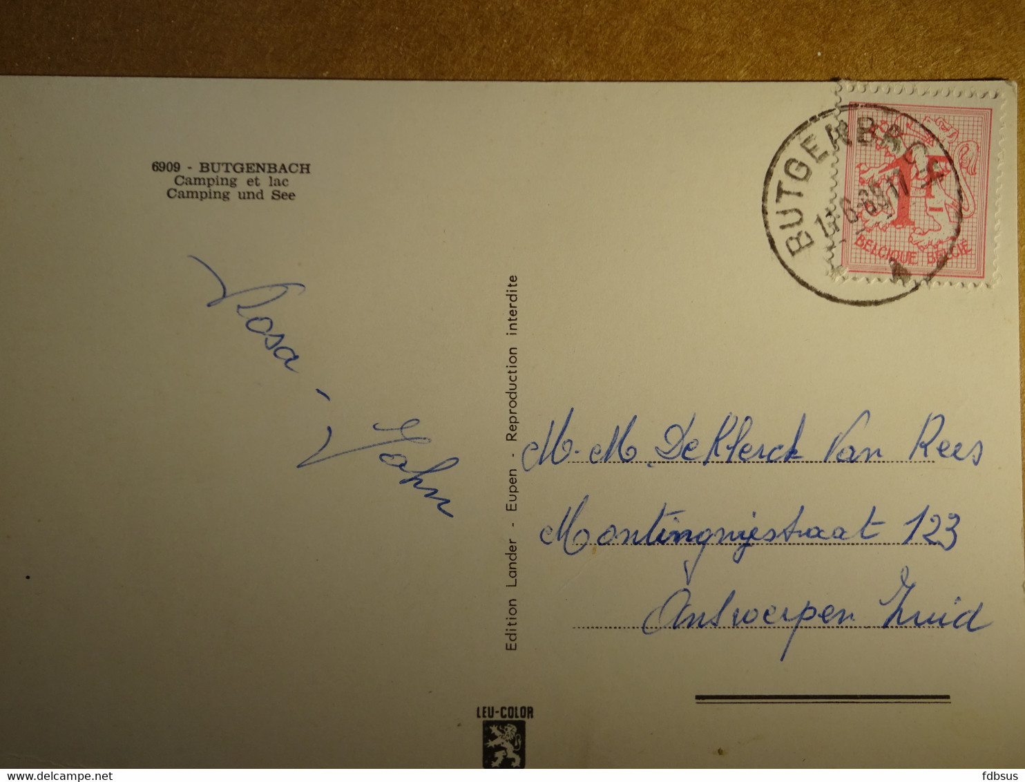 1969 Bütgenbach Camping Et Lac - Stempel Met Zwarte Driehoek Op Zegel 1Fr - Butgenbach - Butgenbach