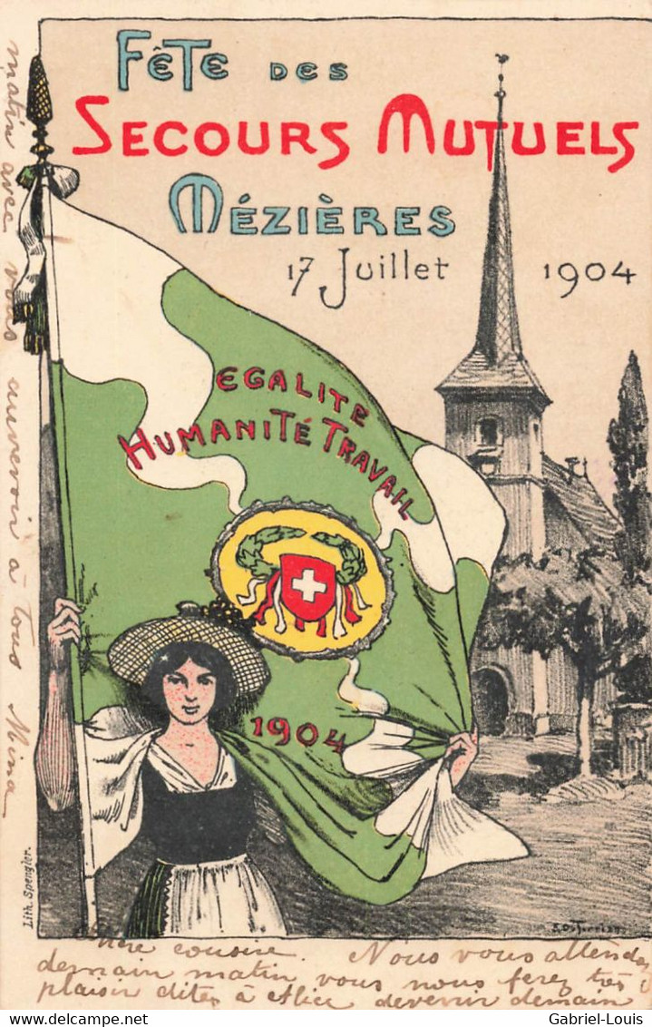 Fêtes Des Secours Mutuels Mézières 1904 Egalité Humanité Travail - Jorat-Mézières