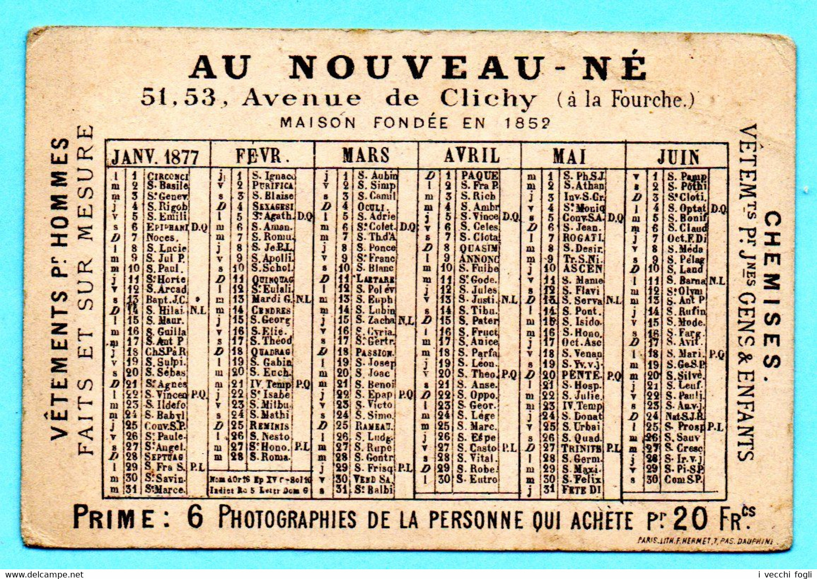 RARE Chromo Au Nouveau Né. Calendrier 1877 Premier Semestre. La Marchande De Fleurs. Imp. Hermet - Small : ...-1900