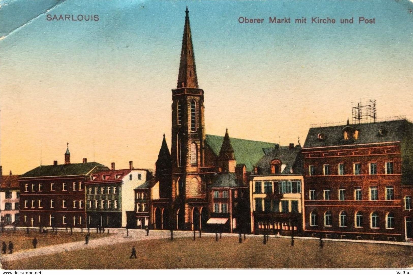 Saarlouis - 2 CPA - Gymnasium Mit Hohenzollernring ; Oberer Markt Mit Kirche Und Post - Kreis Saarlouis