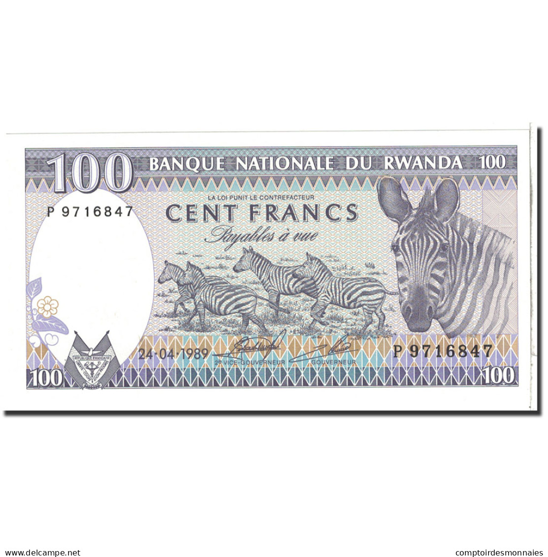 Billet, Rwanda, 100 Francs, 1989, 1989-04-24, KM:19, NEUF - Rwanda