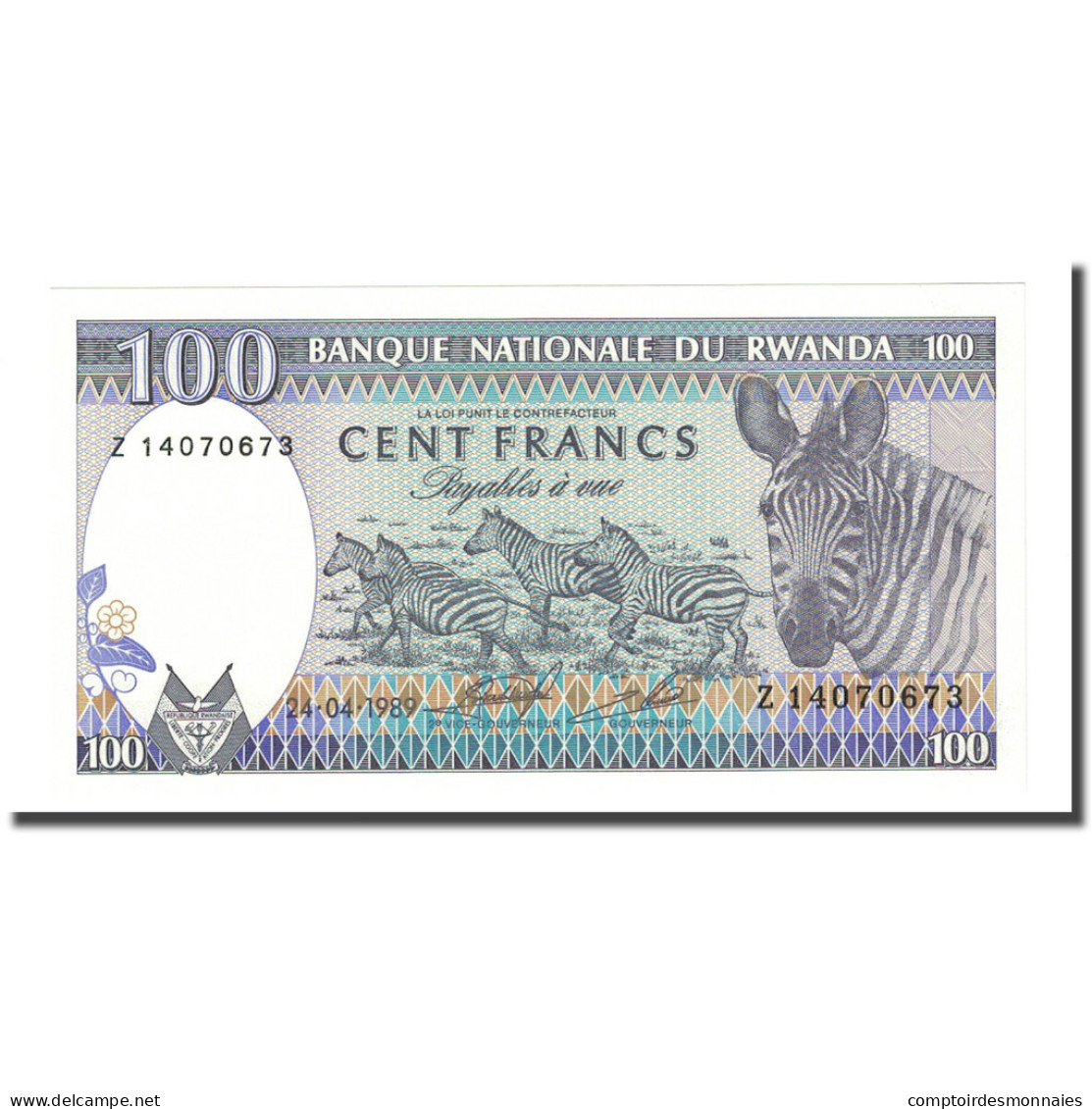 Billet, Rwanda, 100 Francs, 1989-04-24, KM:19, NEUF - Rwanda