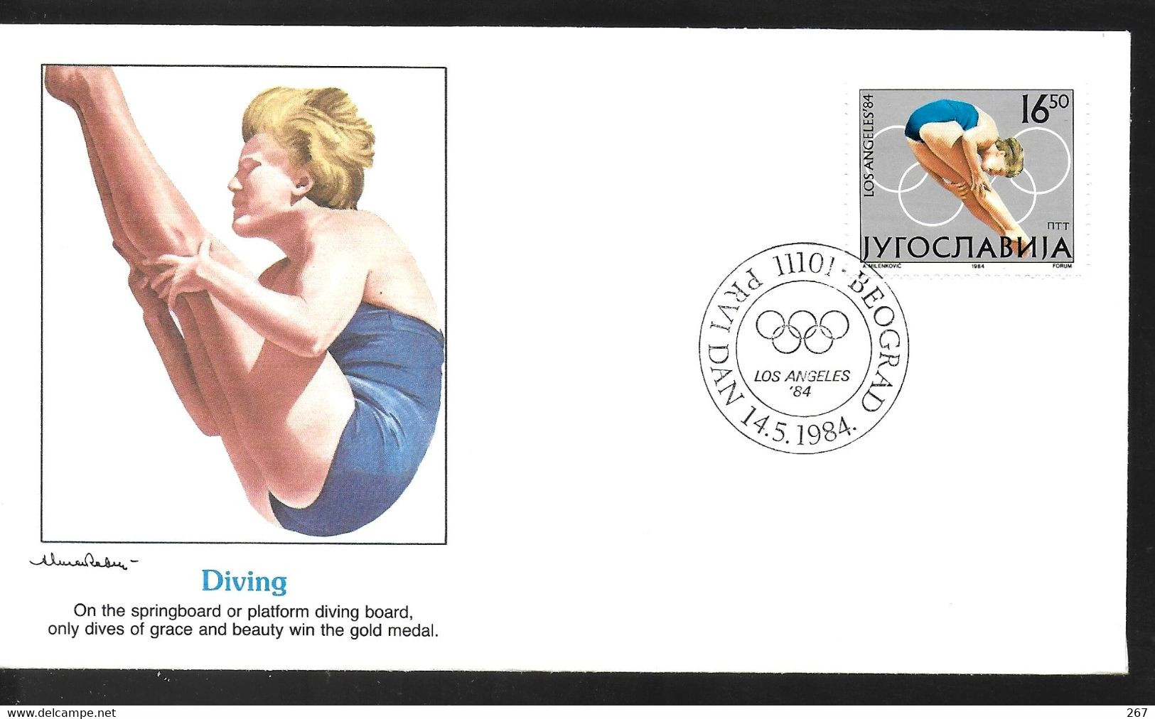 YOUGOSLAVIE    FDC  1984 Jo Natation Plongeon - Plongeon